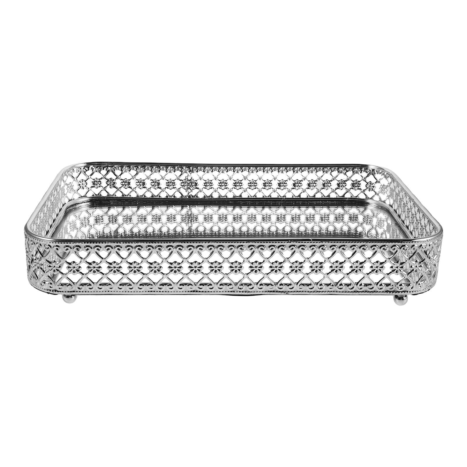 Amosfun Bandeja Decorativa Rectangular de Metal Solución Versátil para Almacenamiento Superficie Espejo Plata, Fácil de Limpiar y Reuniones Familiares y Restaurantes