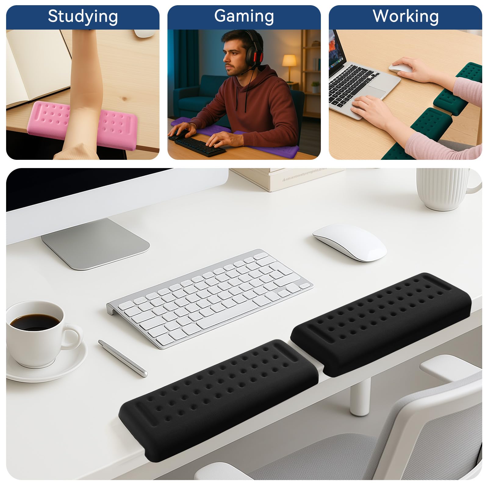 Sushret Cuscinetti Angolari a L per Scrivania, Set da 2 – Poggiagomiti in Memory Foam, Antiscivolo Ergonomico per Braccia e Avambracci