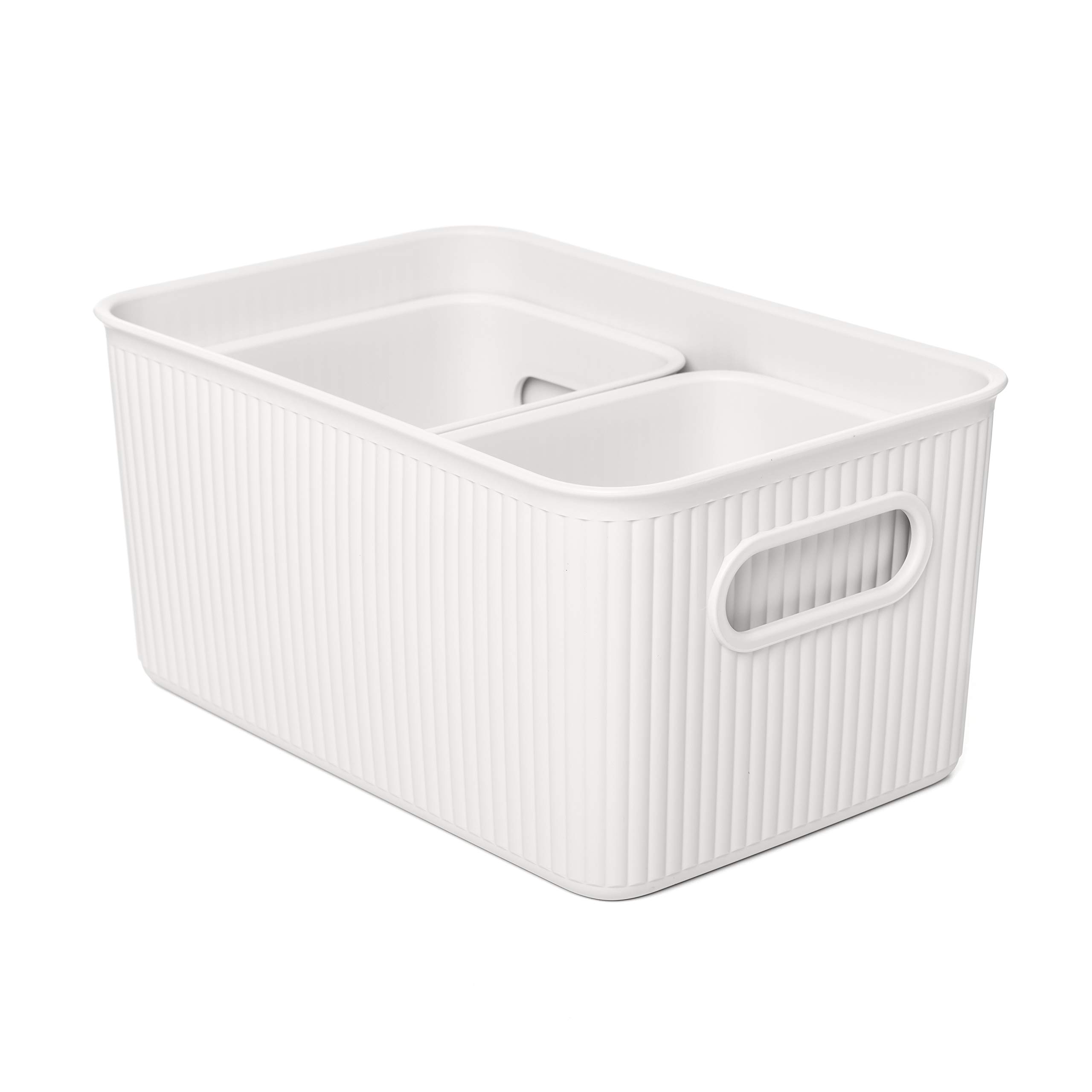 TATAY Plastic Storage Basket Baobab | Set of 3 Organizer Boxes | Integrated Handles | Compact and Versatile Design | Recycled BPA-Free Plastic | 18.7 x 27.8 x 13.3 cm, White