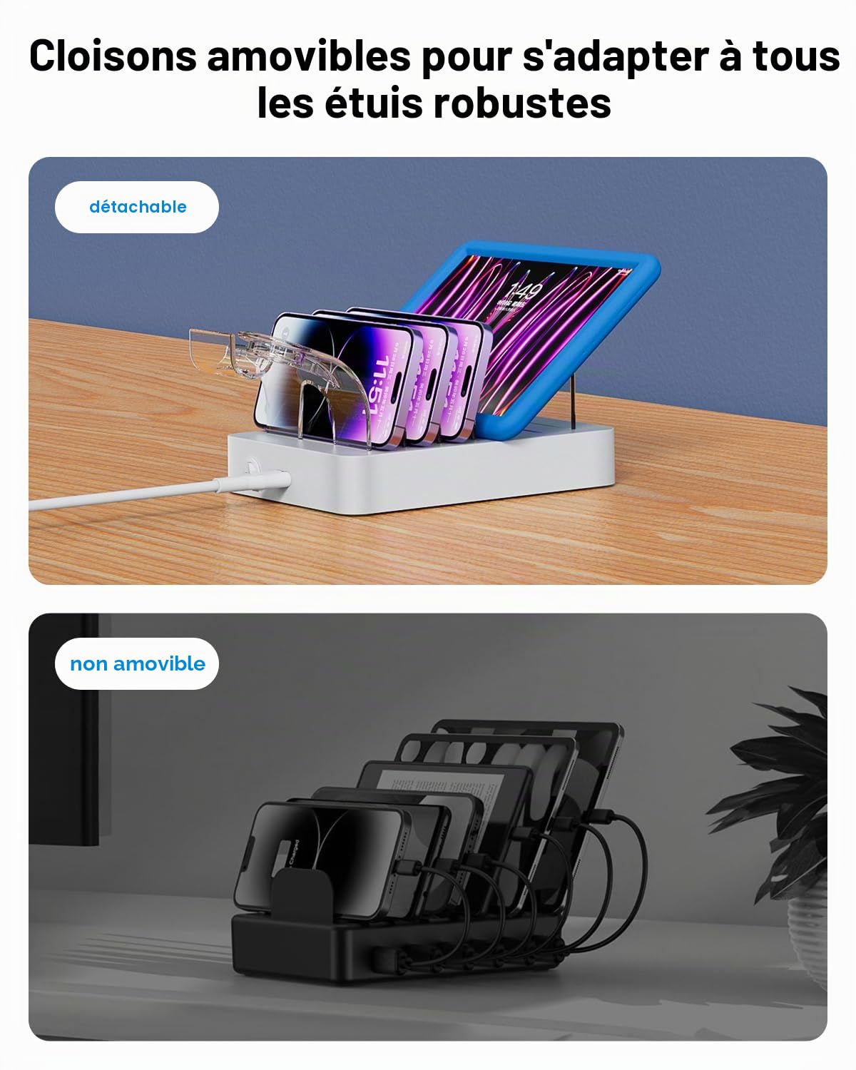 Station de Charge SooPii à 6 Ports USB-C pour Plusieurs appareils, Blanche