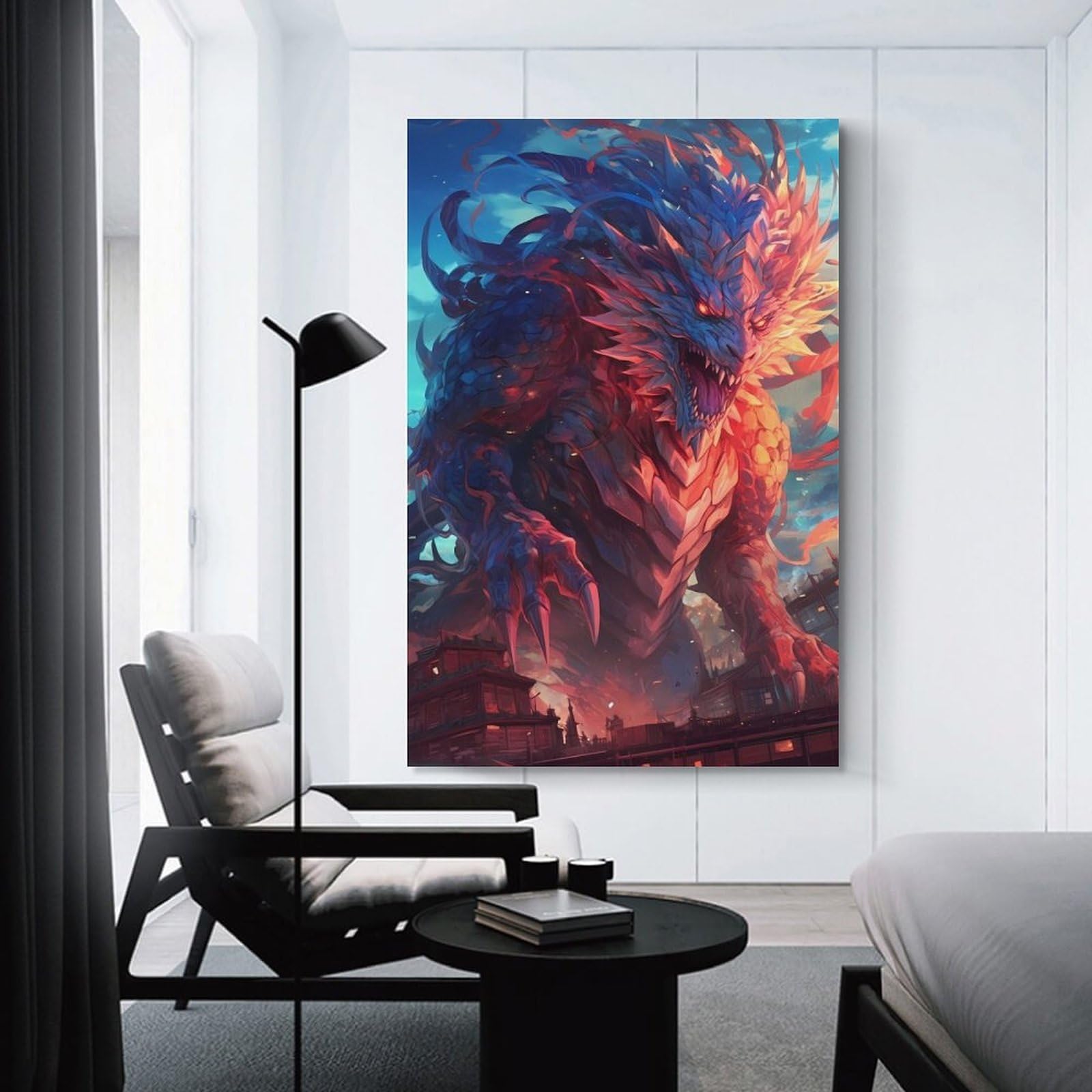 Junmoney Dragon Cityscape -1 Canvas Wall Decor, 20x30inch(50x75cm), for Home Walls, Creative Rooms Or Shared Spaces, Stylish Home Artwork for Focal Walls