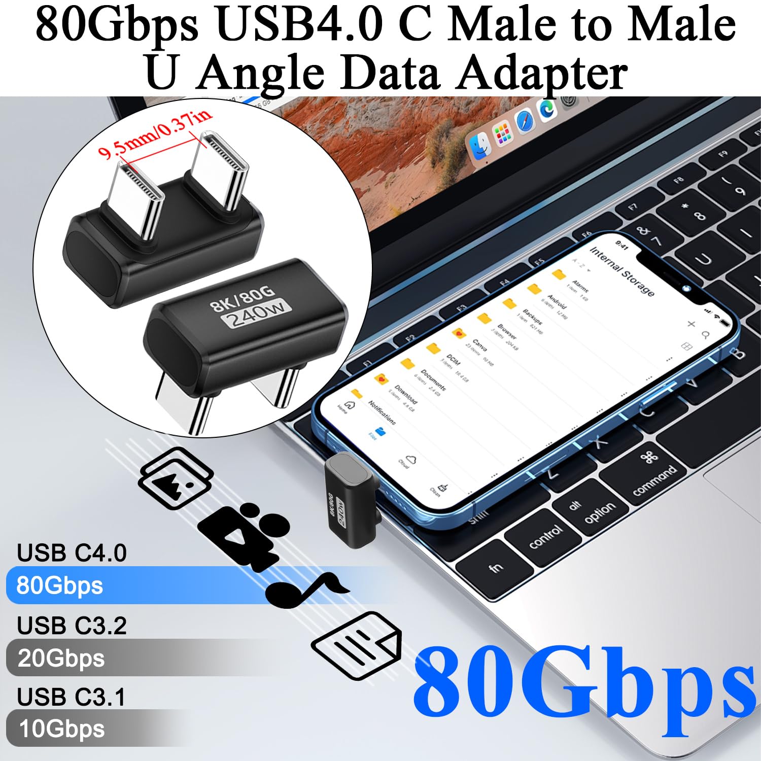 QIANRENON 80Gbps PD240W USB C maschio a USB C maschio adattatore Extender USB tipo C ricarica rapida connettore dati USB4.0 C funzione completa, 8K audio/video OTG, guscio in lega di alluminio, per QIANRENON 80Gbps PD240W USB C maschio a USB C maschio adattatore Extender USB tipo C ricarica rapida connettore dati USB4.0 C funzione completa, 8K audio/video OTG, guscio in lega di alluminio, per