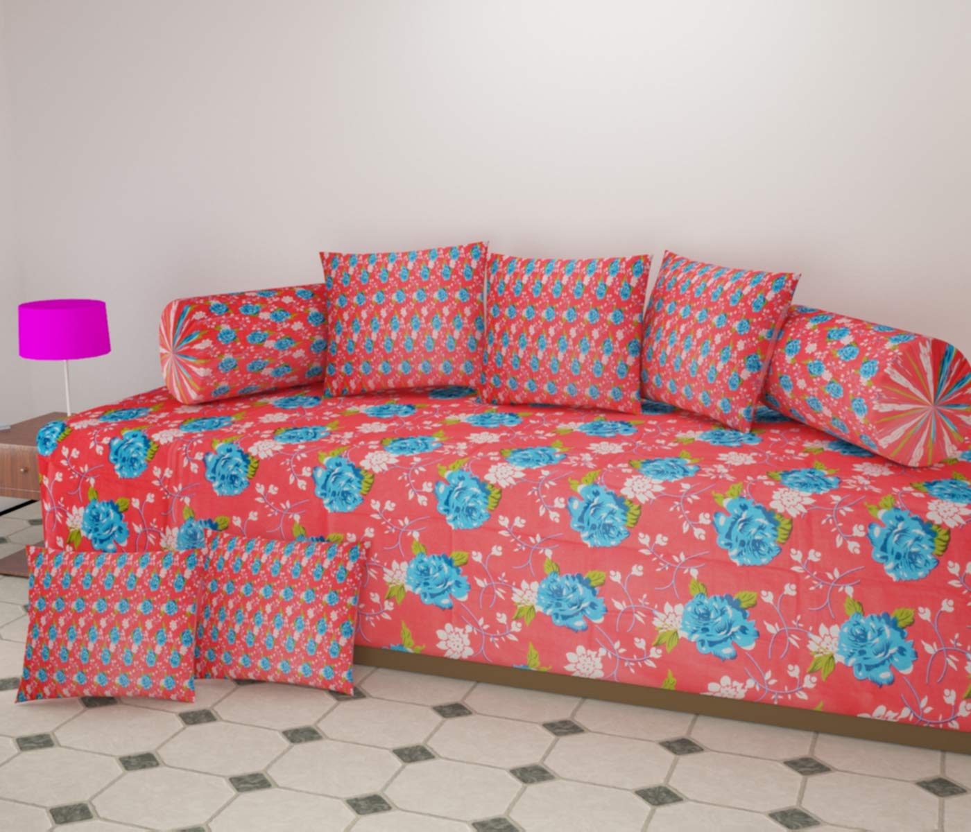 100% Cotton Diwan Set of 8 Pieces (1 Diwan Bedsheet + 2 Bloster Covers + 5 Cushion Covers)-image-24