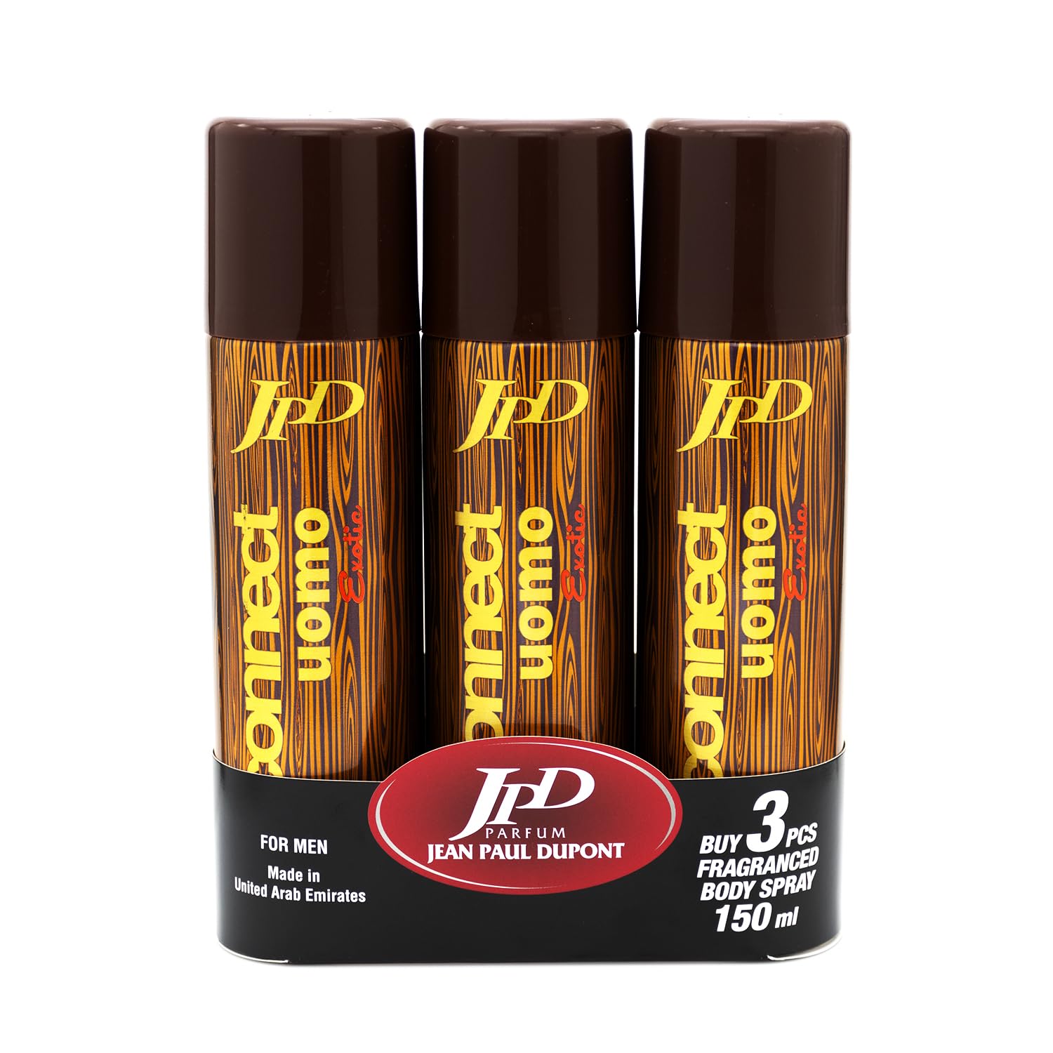 (JPD) Connect Uomo Exotic 3Pcs Body Spray for Men 150ml - Lemon, Green Apple, Pear, Mandarin Notes, Long-Lasting Woody Green Fragrance, Non-Toxic, Cruelty-Free, Travel-Friendly