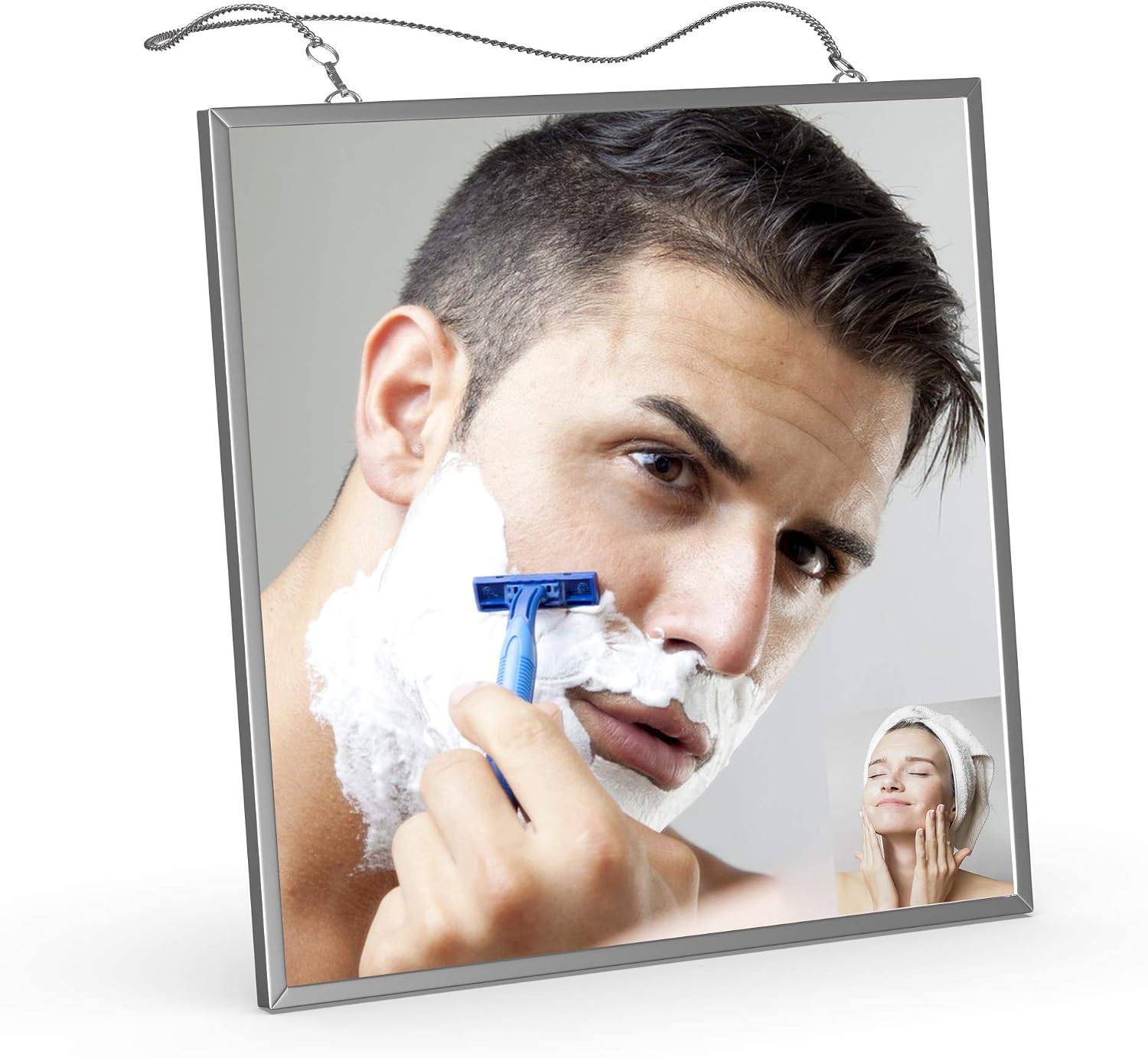 Liootech Fogless Shaving Shower Mirror, Fog Free Mirror Narrow Bezel Ultra-Thin 6.7 inch Metal Frame with 2 Stainless Steel Chains 17.3 & 10.6 inch