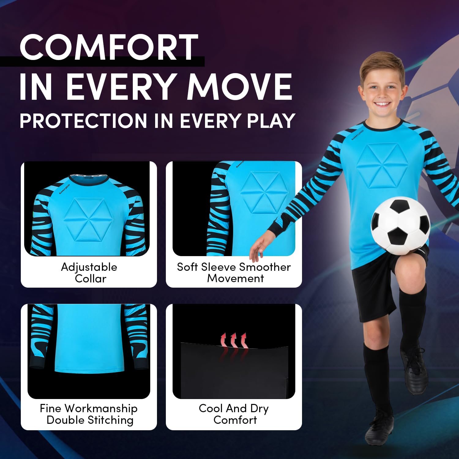 Camiseta de portero de fútbol para jóvenes y adultos, camiseta de portero de manga larga acolchada en el pecho y el codo, camiseta de portero para hombre y mujer