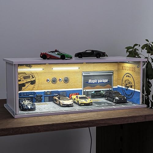 Miniatura 2 de kivcmds Vitrina modelo de coche a escala 164 para ruedas calientes, coches de cerillas, estacionamiento con luces (la escena de la tienda de