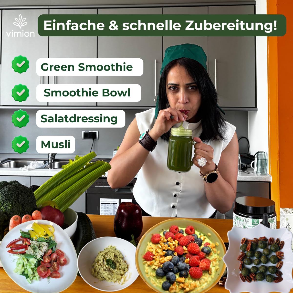 pures Gerstengras-Saftpulver - 75 g Premium-Rohkostqualität - natürlich reich an Eisen, Folsäure, Vitamin K & Chlorophyll - 100% vegan - Green-Superfood - Plastikfrei im Braunglas