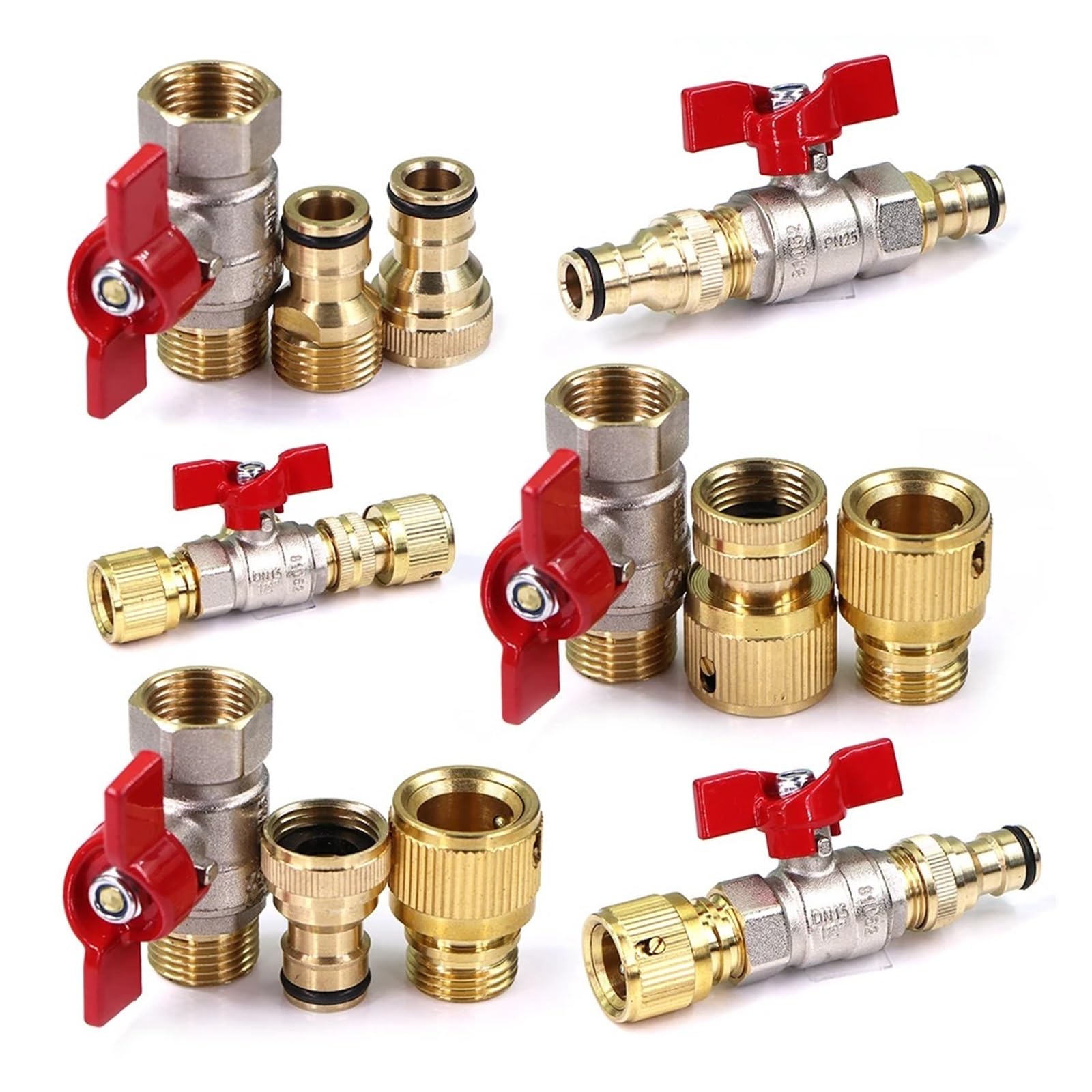 Adaptador de manguera válvula bola latón 1/2 ", conector rápido for chupete 16mm for riego jardín, extensor, junta acoplamiento(B-1set)