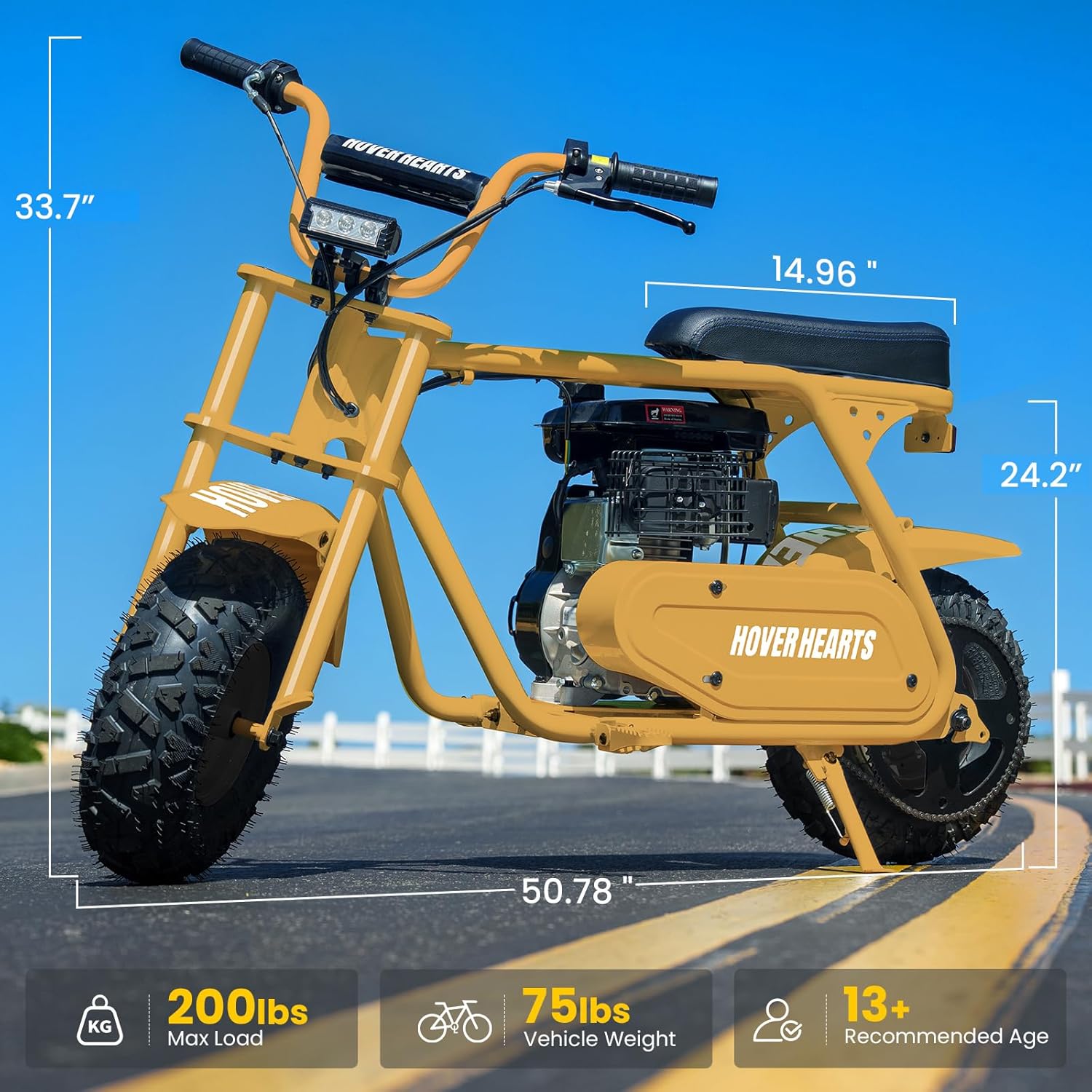 Mini Bike, 99cc Gas Bike, Hover Heart Gas Powered Mini Bikes, Mini Dirt Bikes for Kids, 4 Stroke Minibike, Motorbike Hoverheart, Max Load 200 Lbs