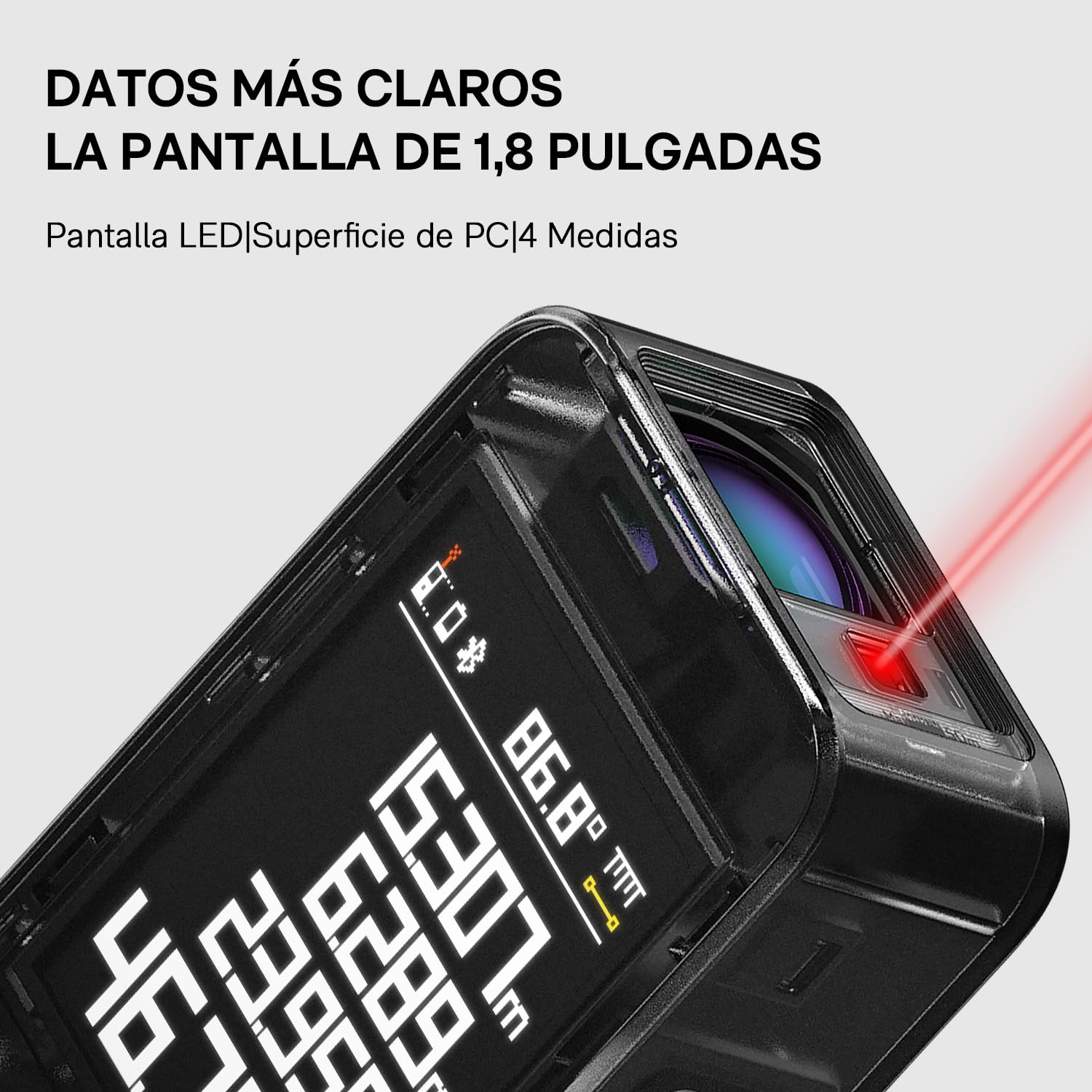 HOTO Medidor Láser Pro con Bluetooth, USB-C Recargable, 5 Modos, Pantalla LED a Color, 850 mAh, 0.05-50m, Unidad M/Ft/in, Herramienta de Medición Láser de Alta Precisión con Regla Virtual