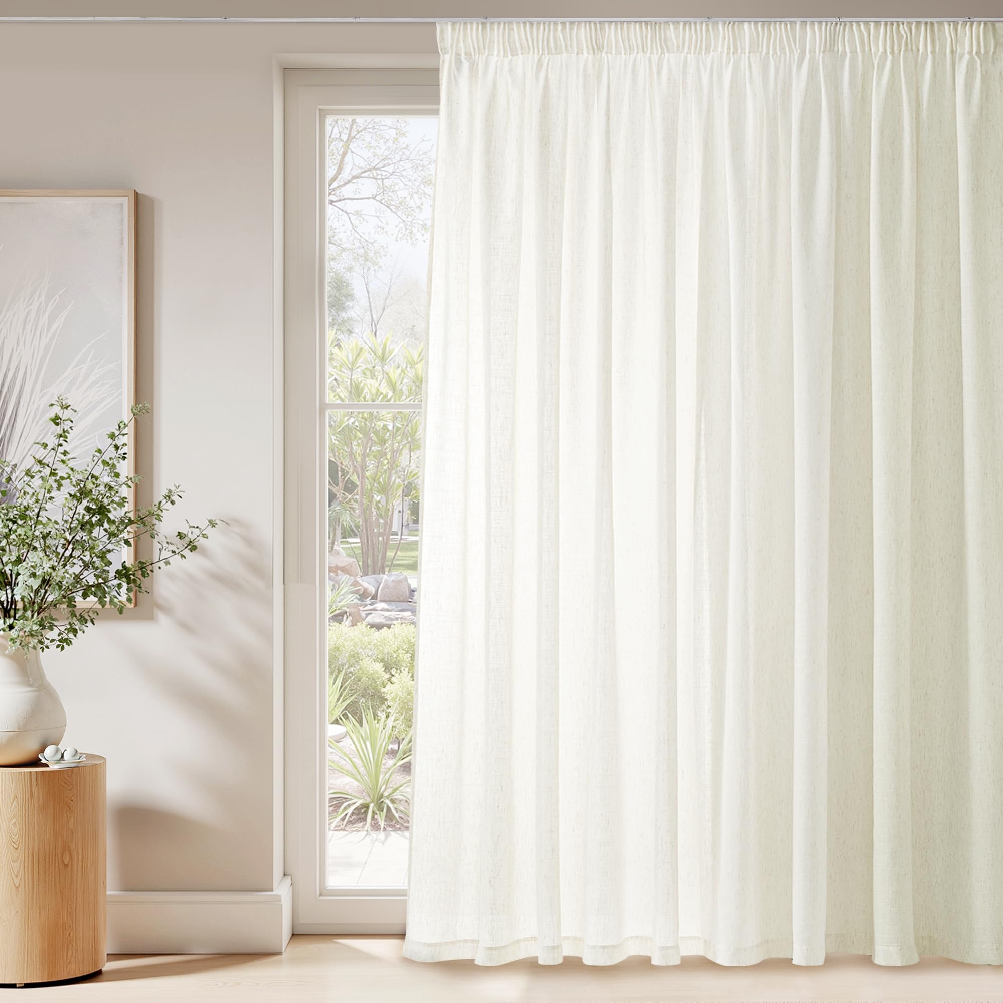 KGORGE Cortinas de 3 Metros Grande, visillos Translucidos Separador de Ambiente con Ganchos para Riel 1 Pieza para Salon/Dormitorio Matrimonio/Comedor,300x240cm,Blanco