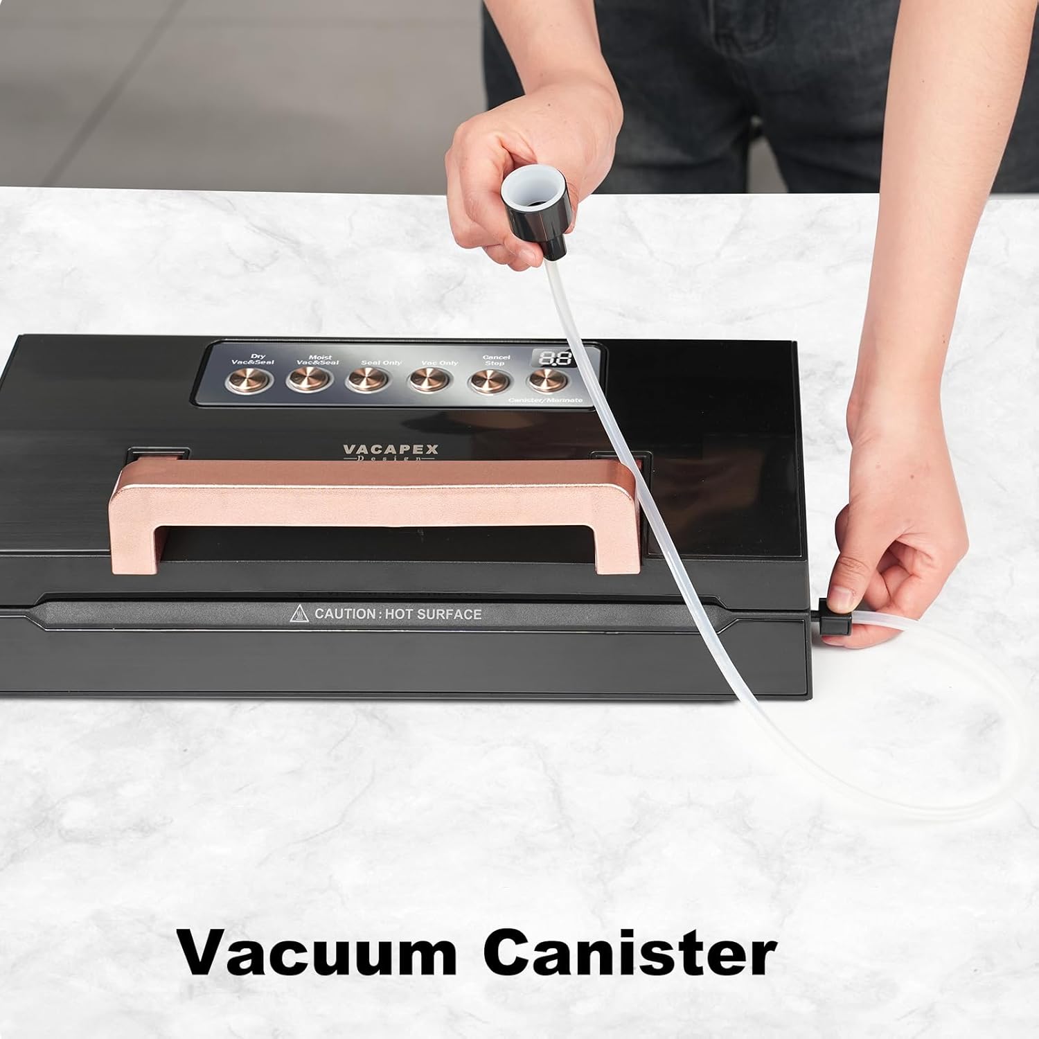 Black Stainless Steel Automatic Food Vacuum Sealer Machine, Commercial Vacuum Sealer for Food with Leak-Proof Double Heat Seal, One Touch Operation, Easy-Lock Handle, Built-in Cutter&Storage