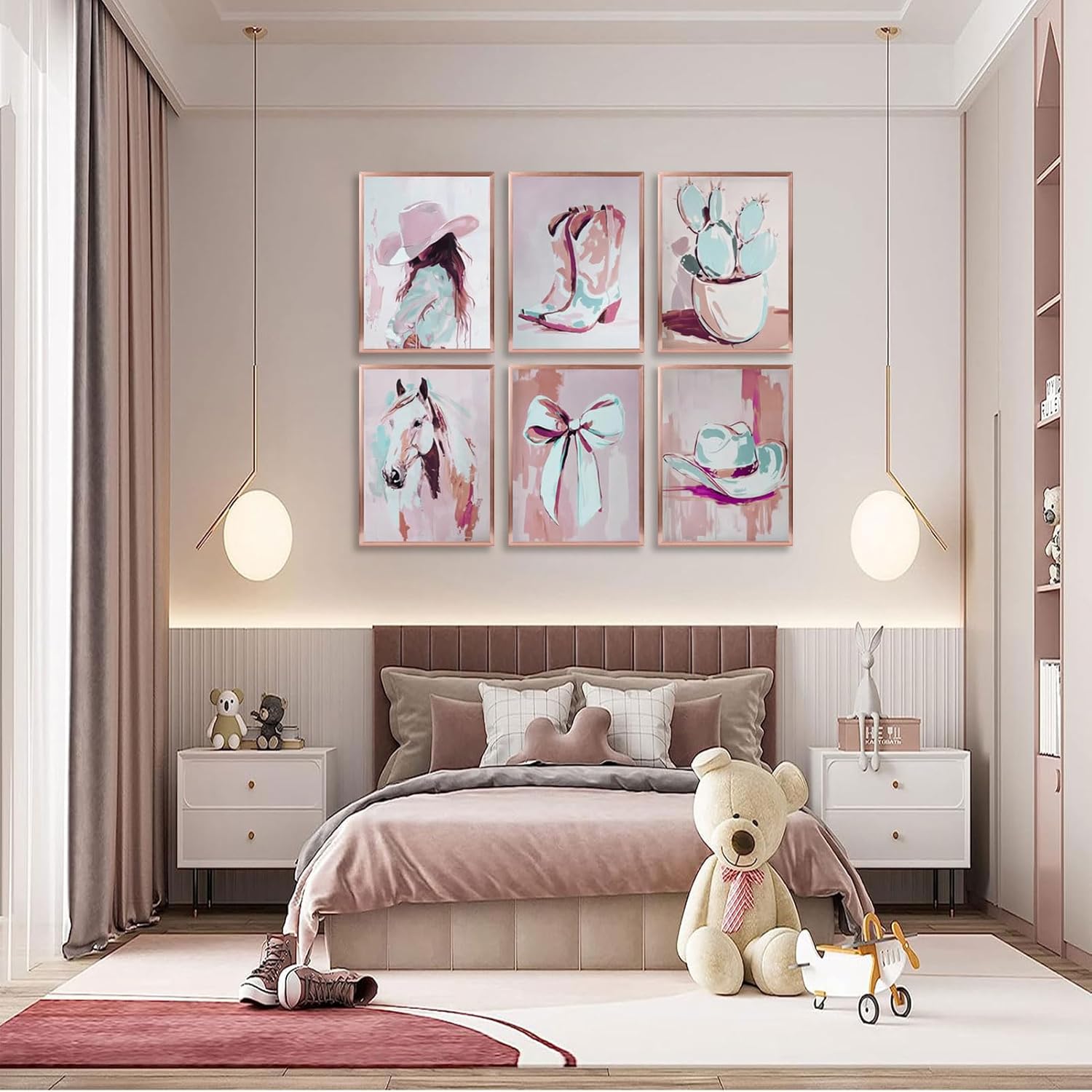 6Pcs Pink Western Cowgirl Canvas Wall Art Coastal Cowgirl Horse Bow Posters Prints Trendy Preppy Room Wall Decor Pictures for Living Room Bedroom Home Decoration 12x16in Unframed - Image 7