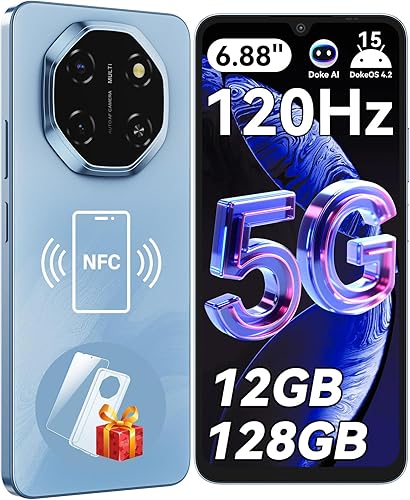 Blackview Shark 6 teléfonos Android desbloqueados 5G (2025), teléfono celular Android 15 desbloqueado, pantalla de 6.88 pulgadas 120Hz, 12 GB+128