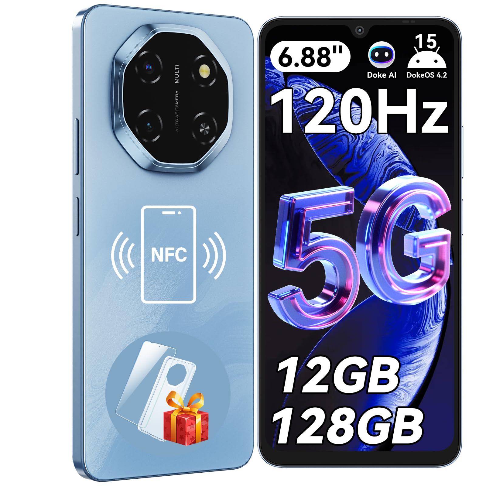 Blackview Shark 6 Unlocked Android Phones 5G (2025), Android 15 Cell Phone Unlocked, 6.88" 120Hz Display, 12GB+128GB/2TB, 16MP+8MP AI Camera, 5000mAh/