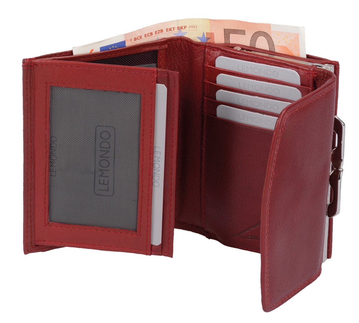 Damenknipsbörse LEMONDO in Echt-Leder, cherry, 10x12cm