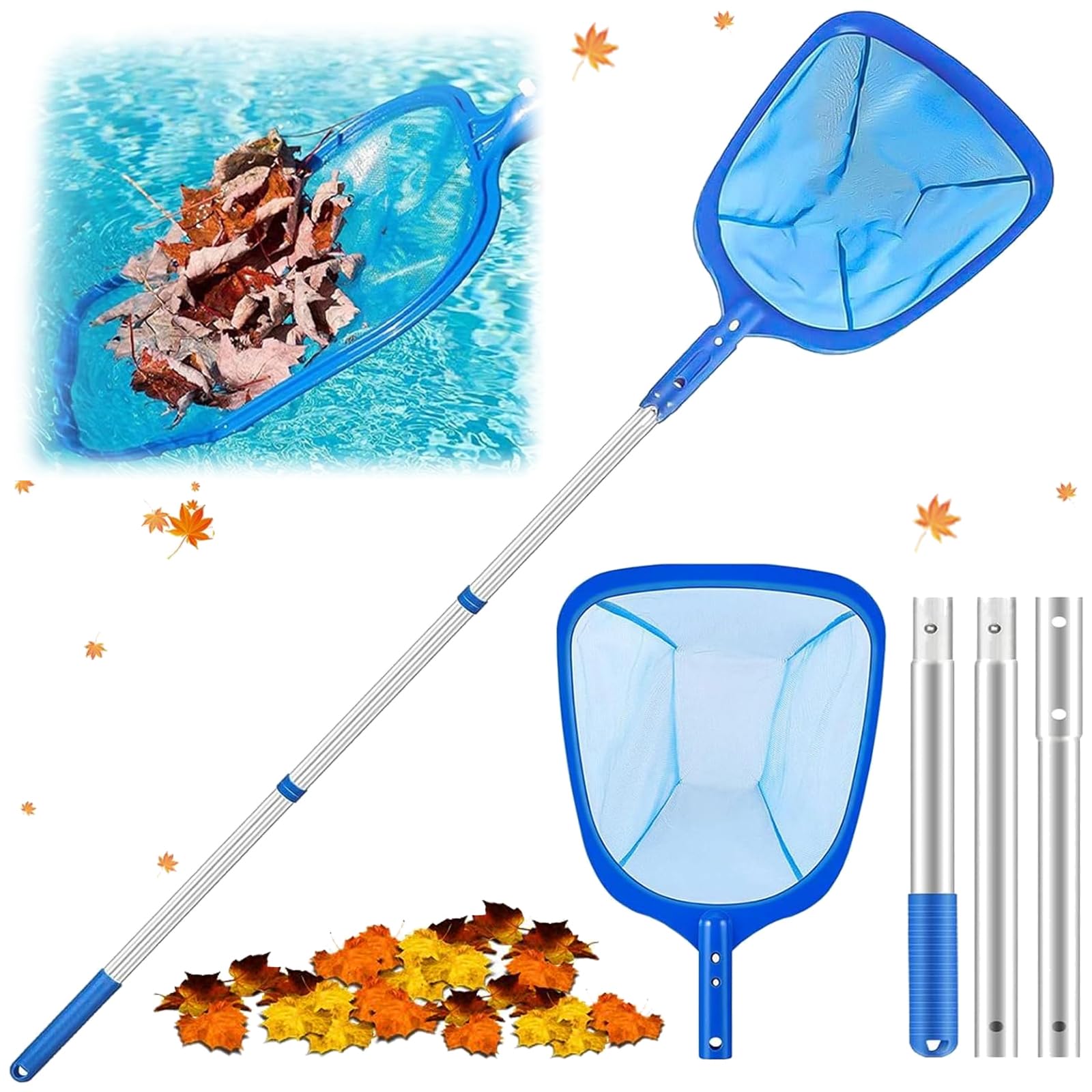 Filet De Piscine - Filet D'Écumoire De Piscine,Écumeur De Feuilles Avec Poteau Télescopique De