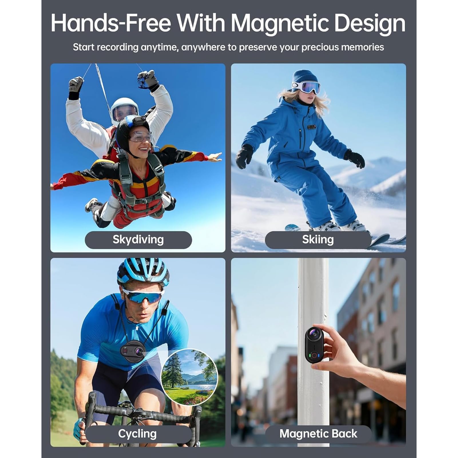 Caméra d'action au Pouce 4K, Portable Magnétique étanche à l'eau