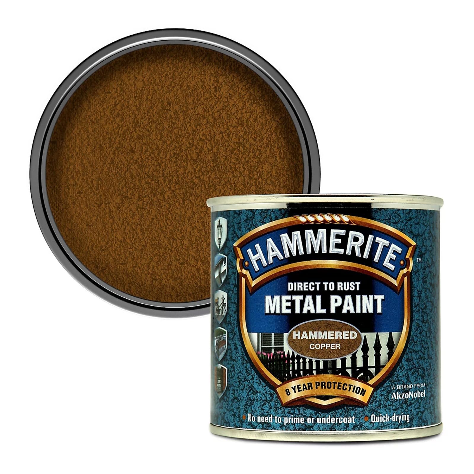 Hammerite Hammered Metal Paint, Rust Resistant, Fast Drying, Long Lasting, Durable, Weatherproof, Smooth, Versatile, Ideal for Gates, Furniture, Tools, Equipment, 250ml (Cooper, Pack of 1 Tin)