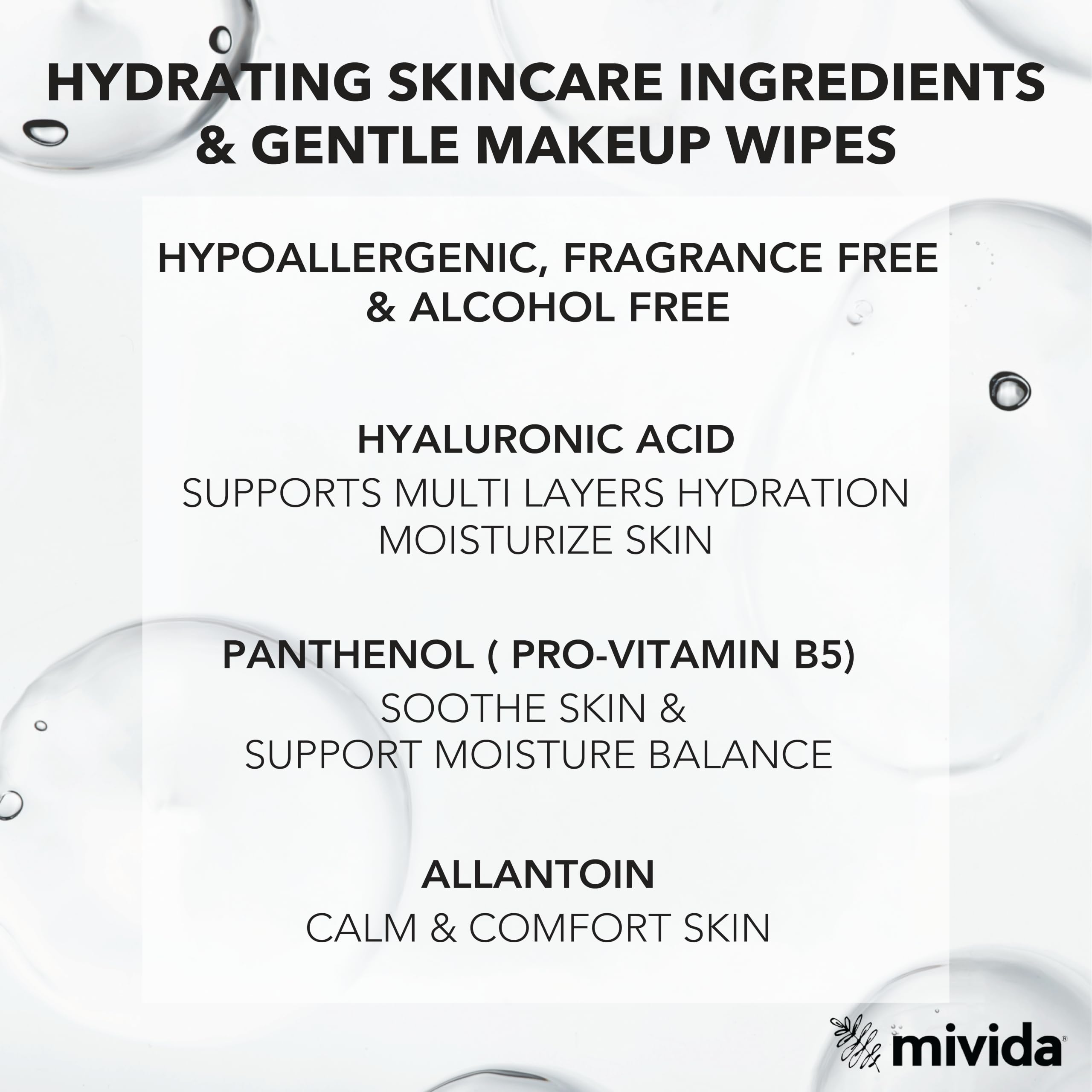 mivida Hypoallergenic Makeup Remover Wipes with Hyaluronic Acid, 200 Count