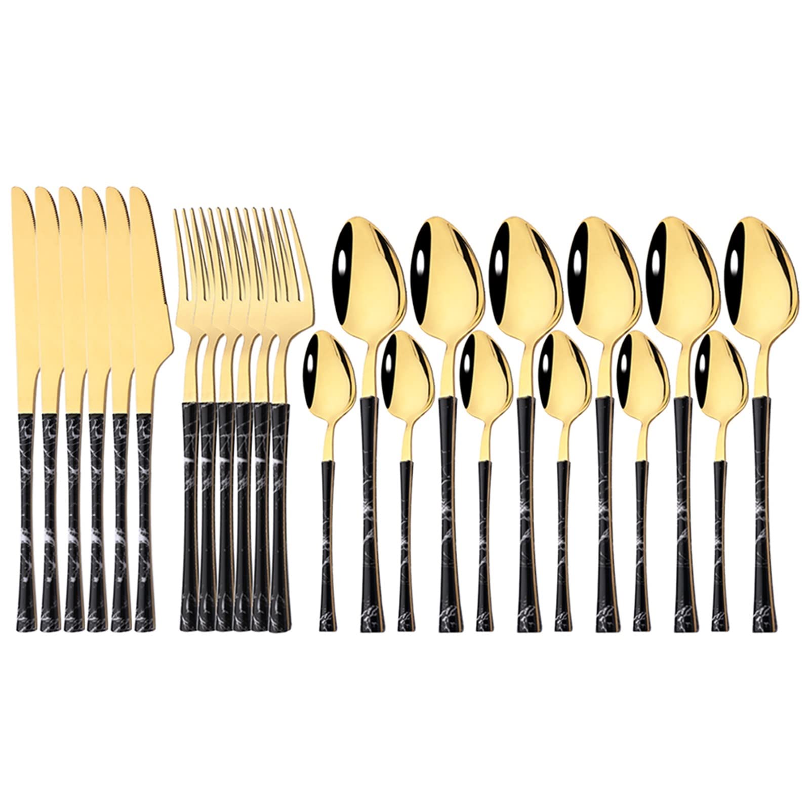 UK_18_Knife 24Pcs Stainless Steel Tableware Creative Handle Cutlery Set Steak Knife Fork Spoon Teaspoon Flatware (Size : XMY Black Gold)