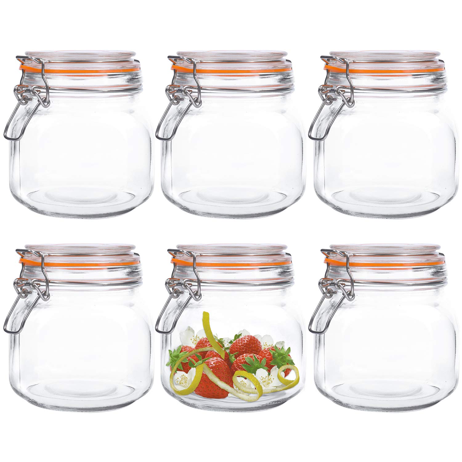 Buy Kingrol 6 Pack 25 Ounces Square Glass Jars with Airtight Lid, Wide