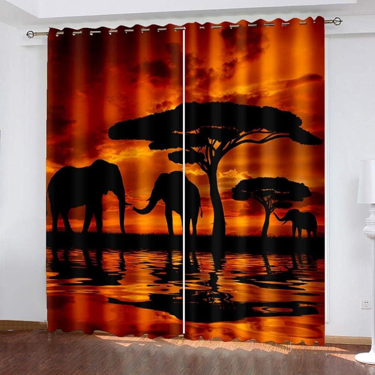 3D Drucken Gardinen Afrika Tiere Wohnzimmer Vorhänge, Afrika Tiere Vorhang Blickdicht Ösen Wärmeisolierend Gardine, Schlafzimmer Deko Curtain 2 Stücke 132 x 160 cm BxH q2775