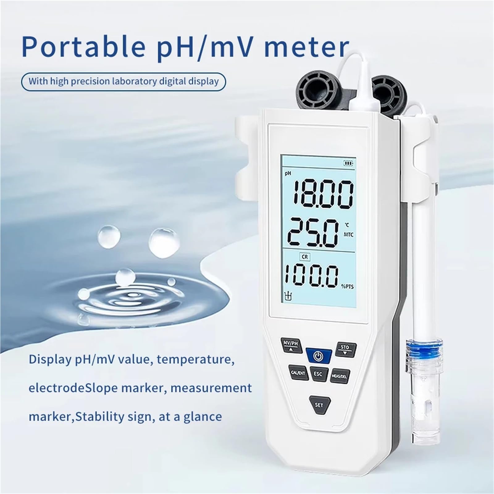Misuratore di pH portatile con display LCD, tester qualità acqua, misuratore acidità da laboratorio, analizzatore for acquari e piscine sonda,Analisi affidabile