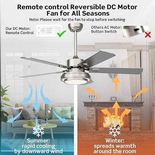 Miniatura 5 de Ventiladores de techo con luces y control remoto, ventilador de techo para exteriores de 52 pulgadas con 5 cuchillas, 2 varillas descendentes,
