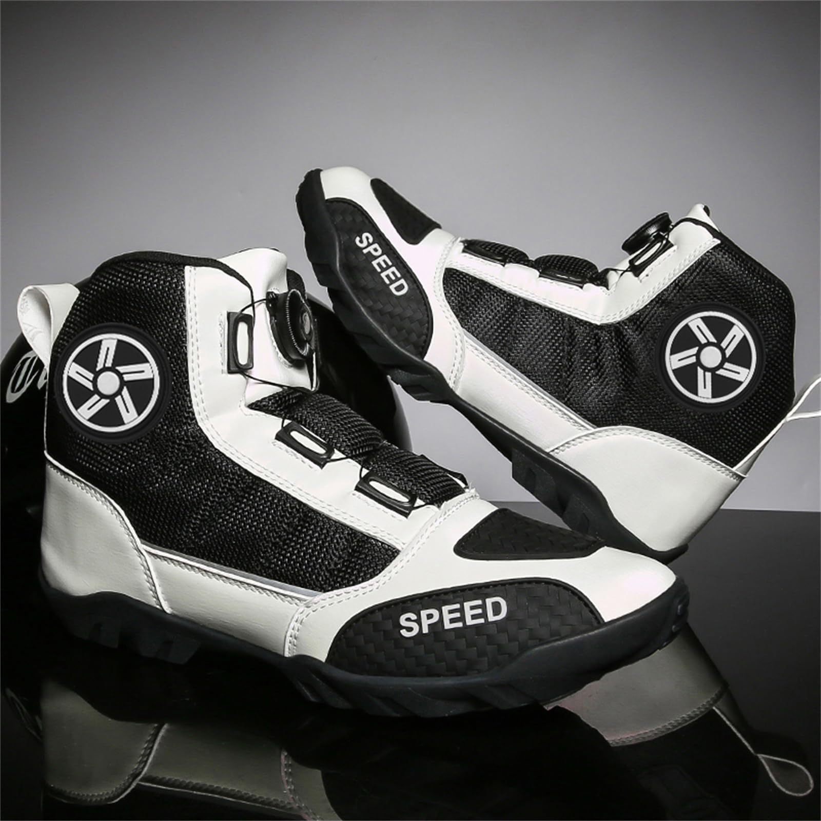 JiuQing Scarpe da Moto Stivaletti da Equitazione da Strada da Uomo Stivali da Moto in Pelle da Esterno Antiscivolo