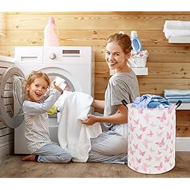 TIBAOLOVER Butterfly Pink Laundry Hamper Girls Laundry Hamper Baby Laundry Basket Cute Toy Storage Bin Kids Hamper Butterfly Room Decor(Pink Butterfly)