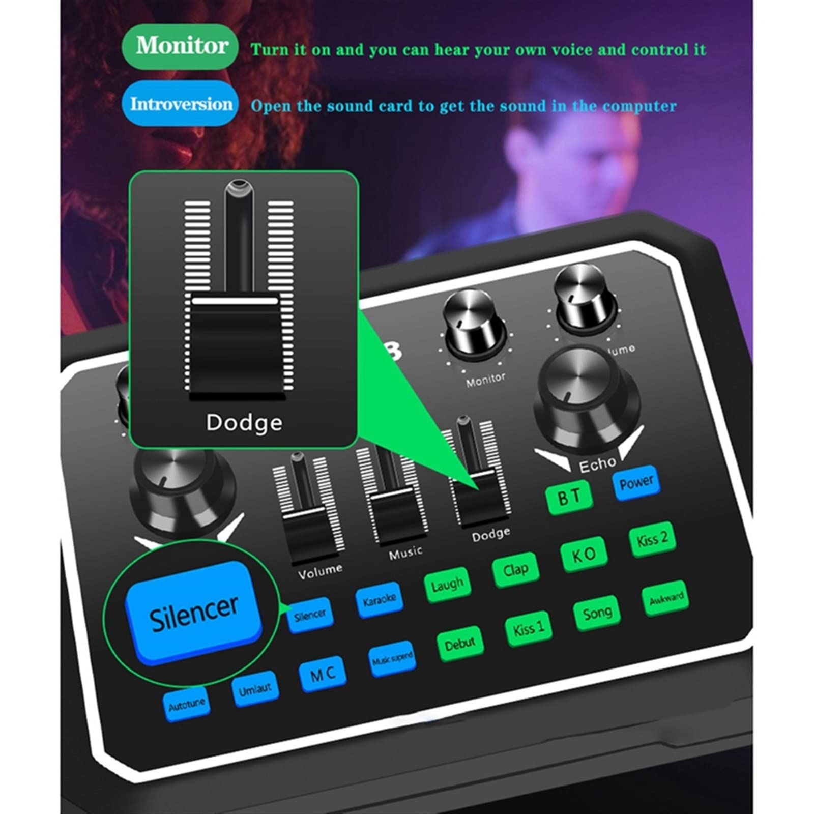Professioneller Audiomixer, M8-Soundkarte, Digitale Soundkarte, Live-Mixer, Mikrofonmixer ist für die Aufnahme von K-Songs und Live-Gesang geeignet