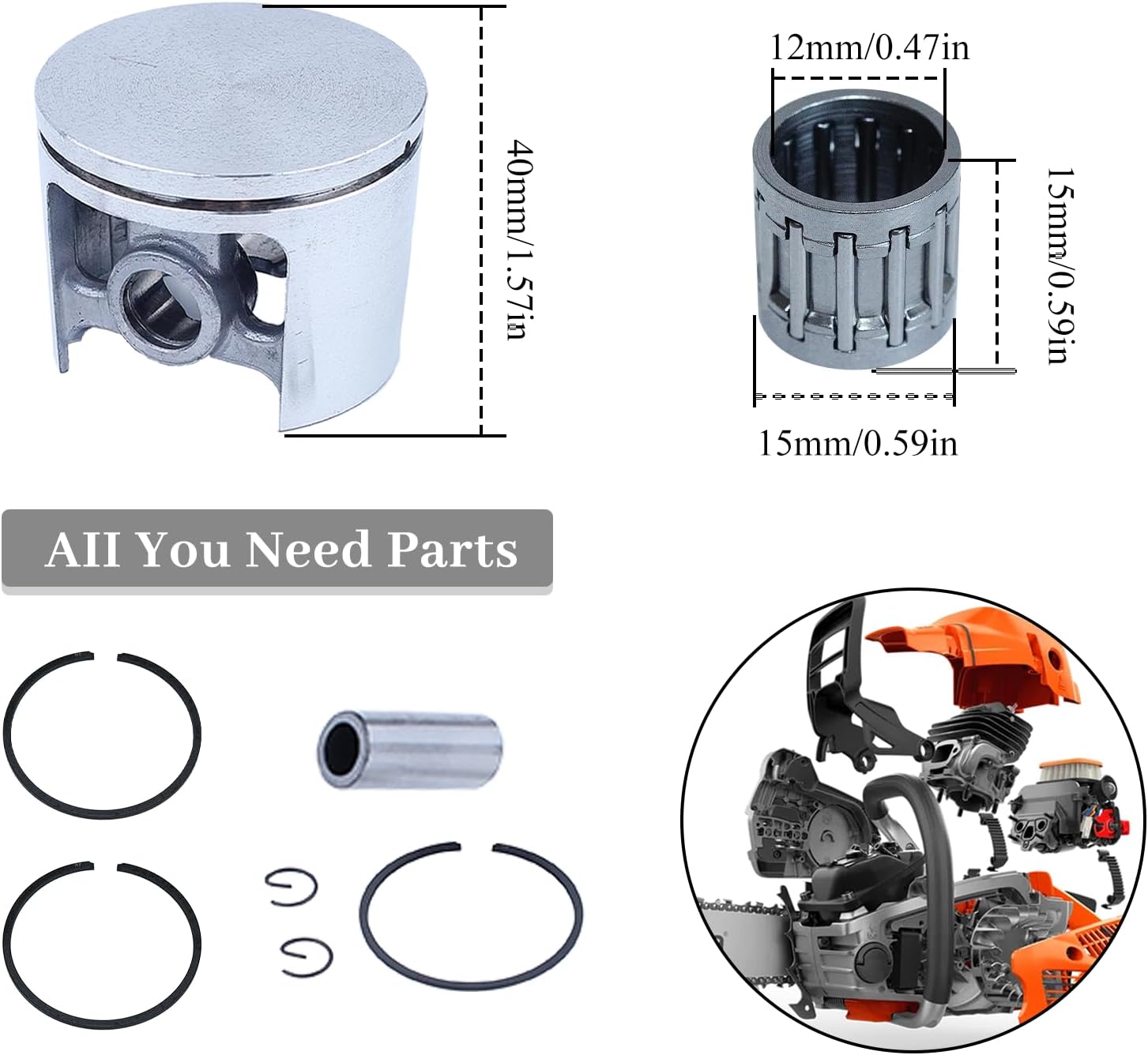 50mm Piston Ring Cage Bearing Kit For HUSQVARNA 266 XP 266XP 268 Special Chainsaw Engine Motor Parts 501659403 image 2
