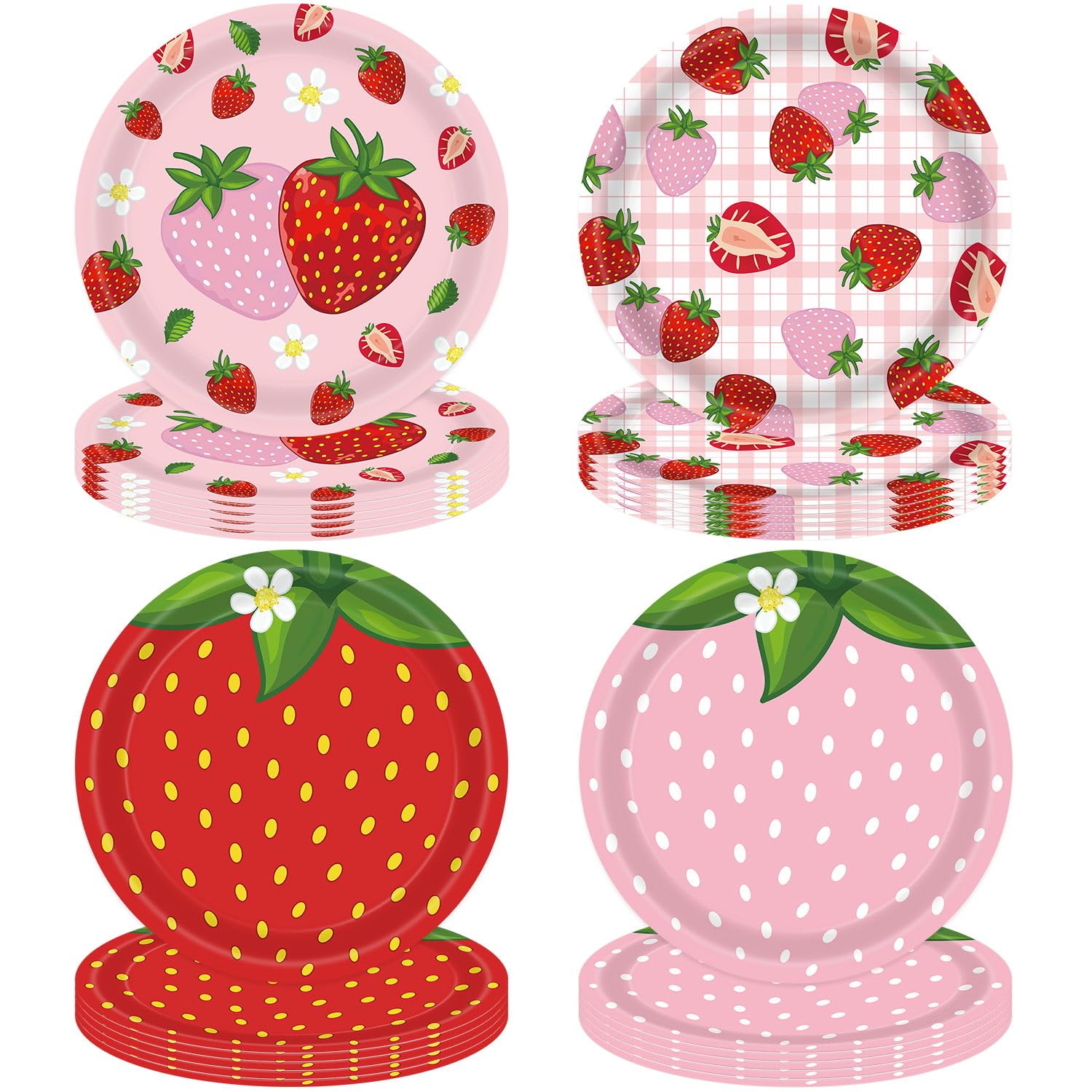 60 PCS Berry First Birthday Party Plates Strawberry 1st Birthday Tableware Set Strawberry Shortcake Theme Party Plate 7 Inch for Girls Fruit 1st Baby Shower Supply Serves 60