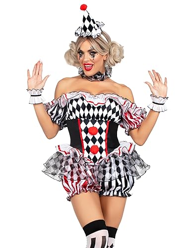 Leg Avenue Womens Darling Harlequin Sexy Clown Costume With Clown Hat Headband - Small - Multicolor