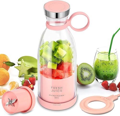 Licuadora portátil personal para batidos y jugos, recargable por USB, taza de viaje compacta de 11.8 fl oz con cuchillas de acero inoxidable, sin