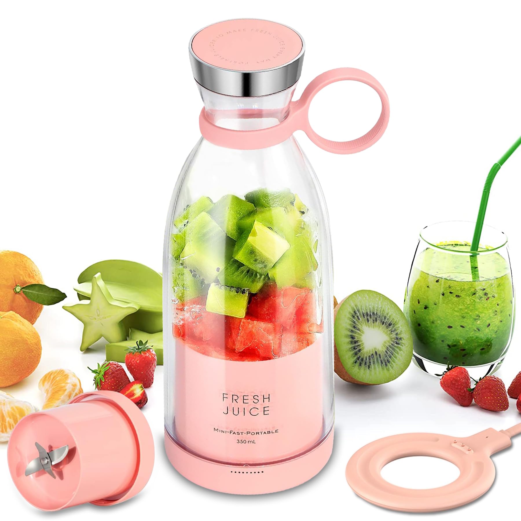 Photo 1 of ***MISSING CHARGER***BEBESIRI Personal Portable Blender, 350ml USB Rechargeable Smoothie Maker with Stainless Steel Blade, BPA-Free & Easy Clean, Compact Travel Cup for Gym, Office, Home - Pink