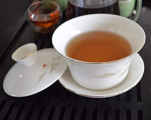 Miniatura 4 de Gaiwan - Juego de taza de té Sancai de porcelana blanca grande de 16.9 fl oz, tapa para el sol hermosa montaña (16 onzas grande)