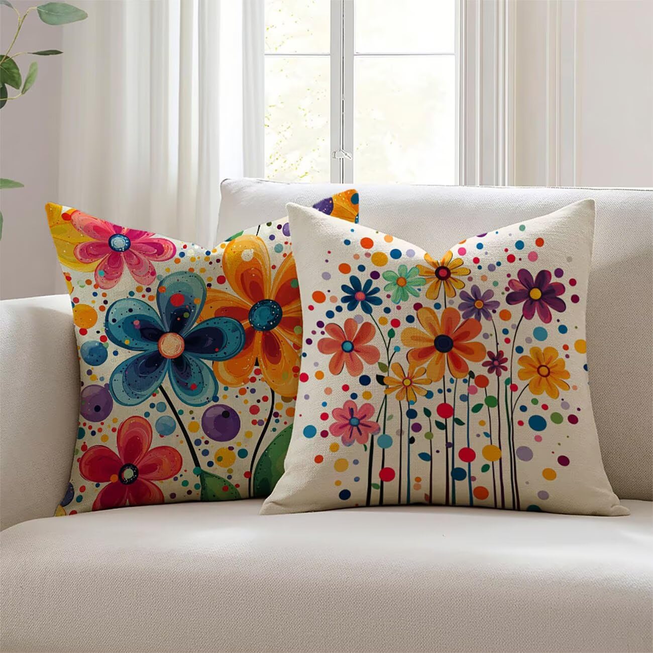 Housse de coussin extérieur imperméable 20x20 lot de 2 en lin déperlant pour canapé jardin JL-4578