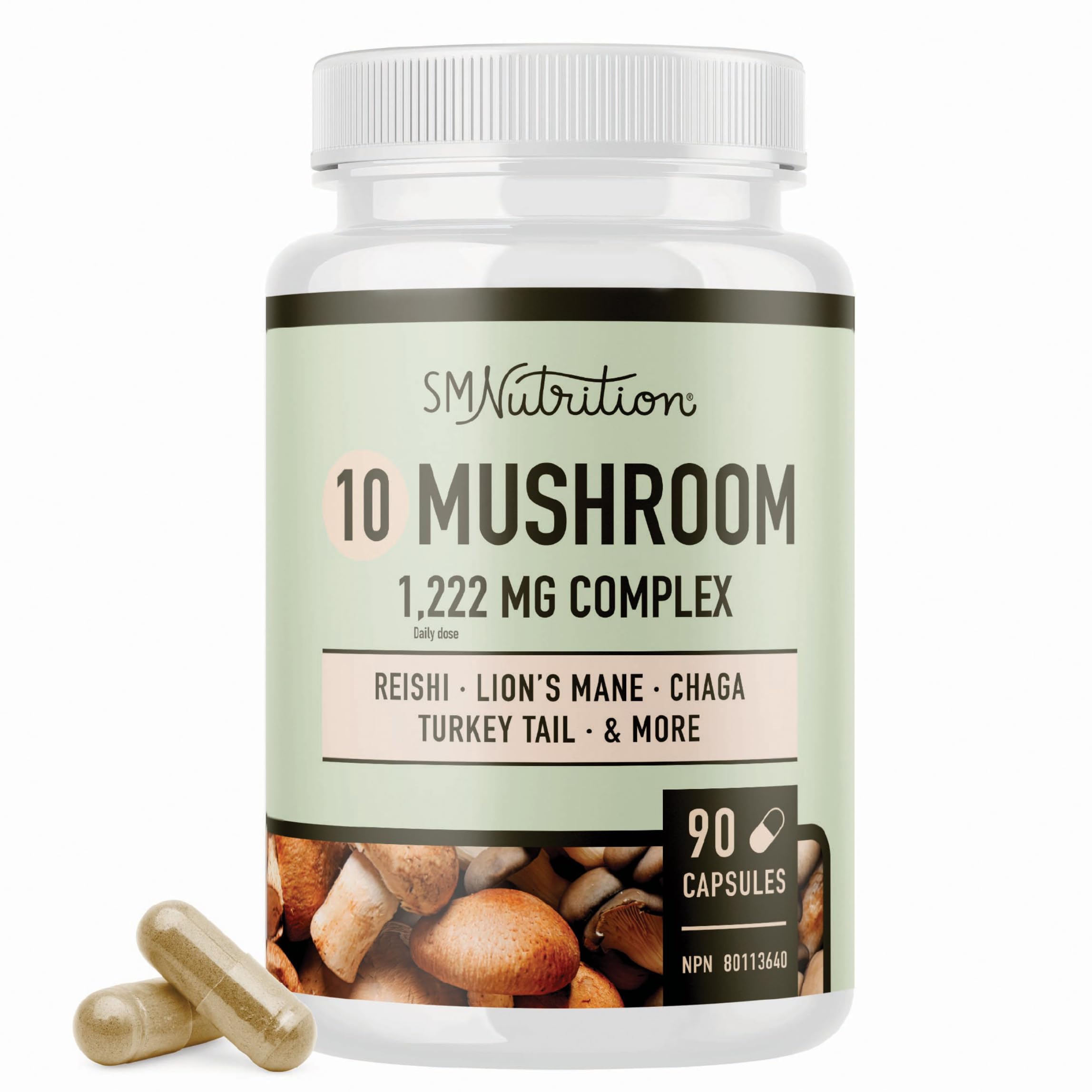 10 Mushroom Blend Supplement | Lions Mane, Turkey Tail, Cordyceps, Reishi, Shiitake, Maitake Extract Mushroom Support Complex | Antioxidants & Immune Support | Made in Canada, Gluten-Free | 90 Ct