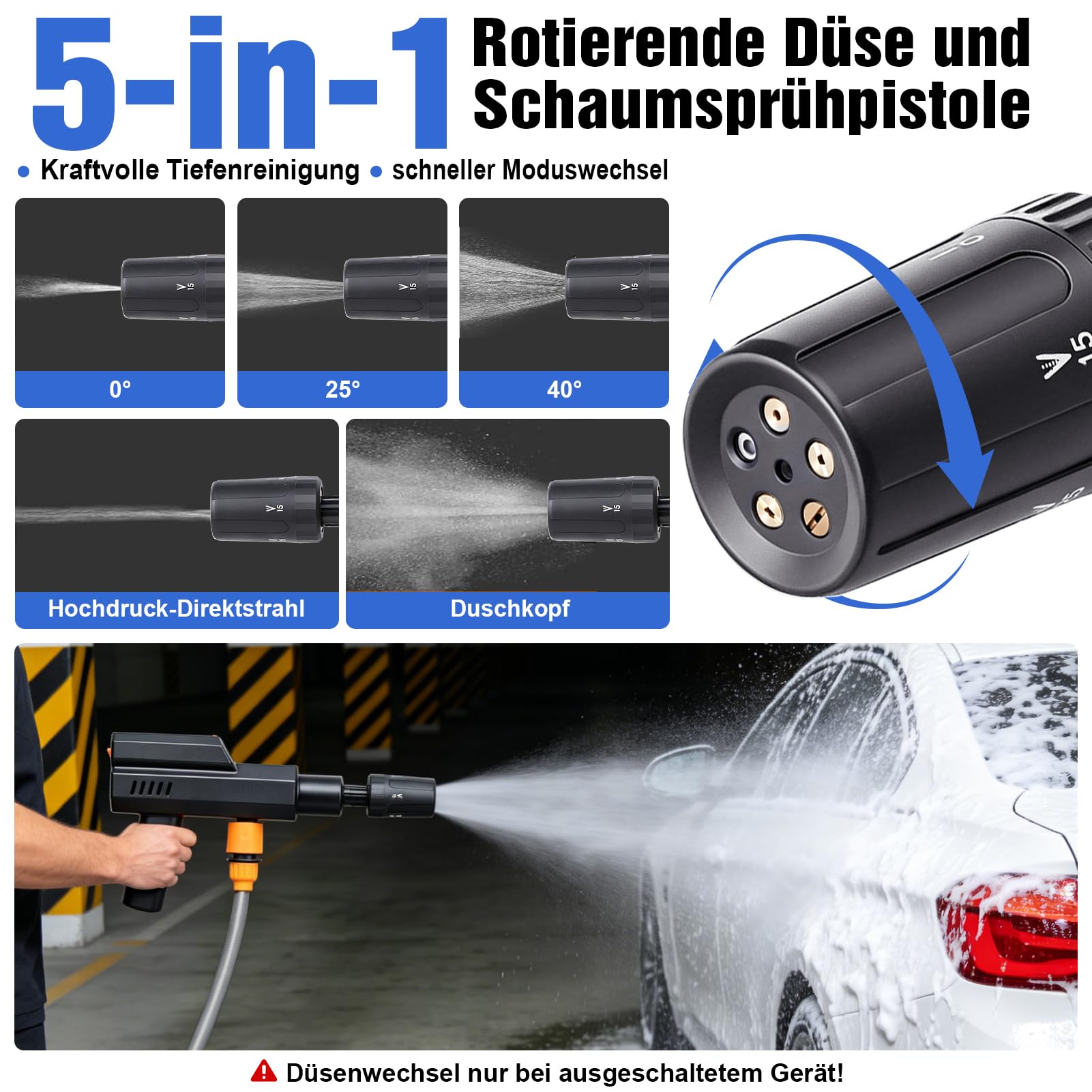 Hidrolimpiadora de Alta Presión, Hidrolimpiadora Inalámbrica 60 Bar/870PSI con 3 x 4000mah Baterías Recargables, Boquilla Hidrolimpiador de Bateria para Limpieza de Automóviles