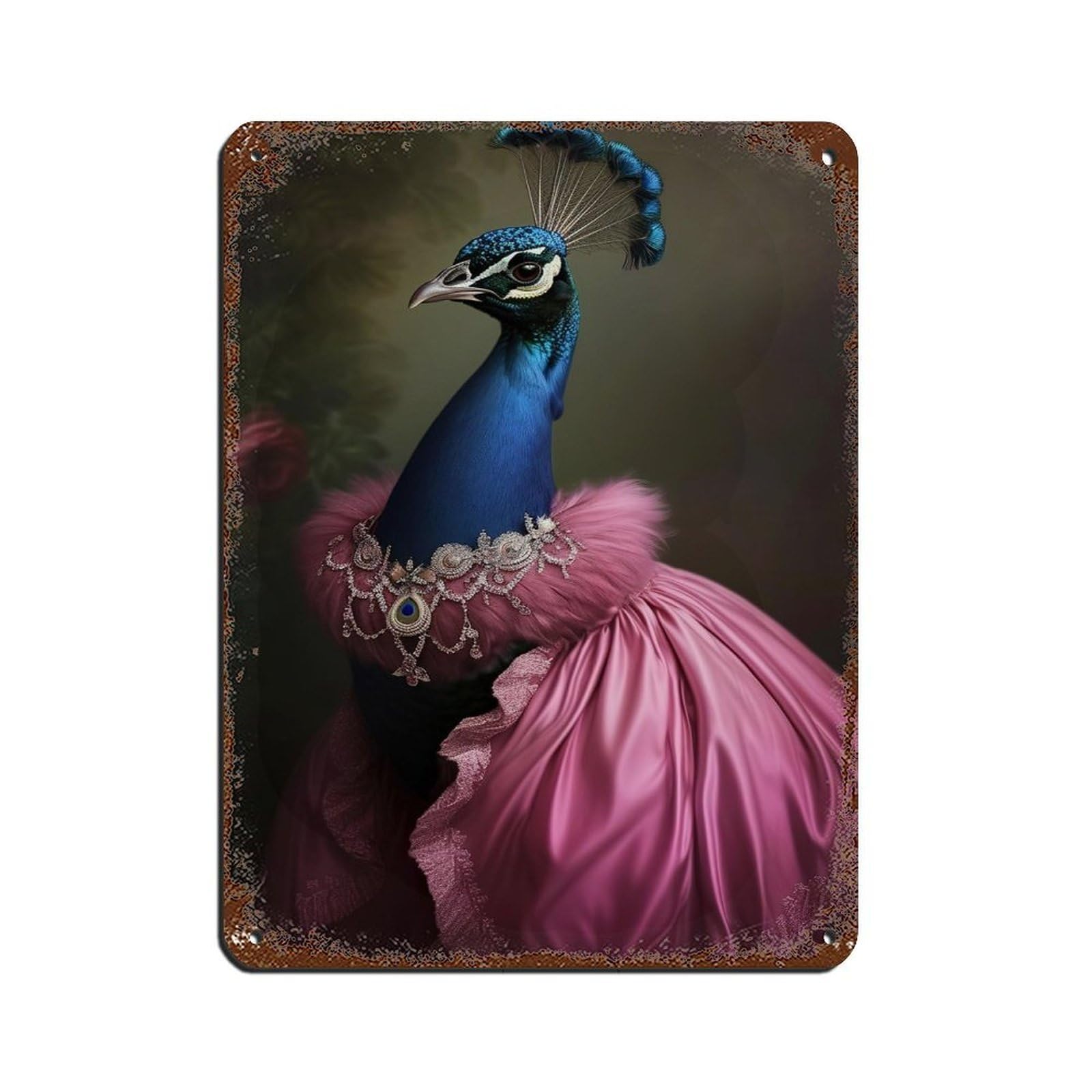 Vintage Peacock Lady Painting Poster Retro Poster Metal Tin Sign Chic Art Retro Iron Painting Bar People Cave Cafe Family Garage Poster Wall Decoration 12x16inch(30x40cm)