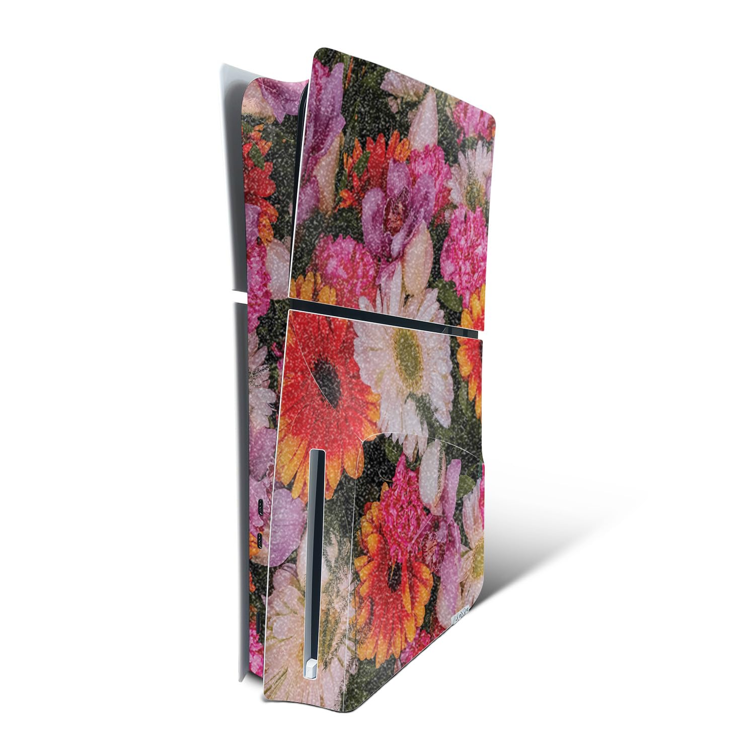 MightySkins Glossy Glitter Skin Compatible With Playstation 5 PS5 Slim Digital Edition Console Only - Watered Flowers | Protective Durable High-Gloss Glitter Finish | Easy to Apply Remove and Change Styles | Made in The USA