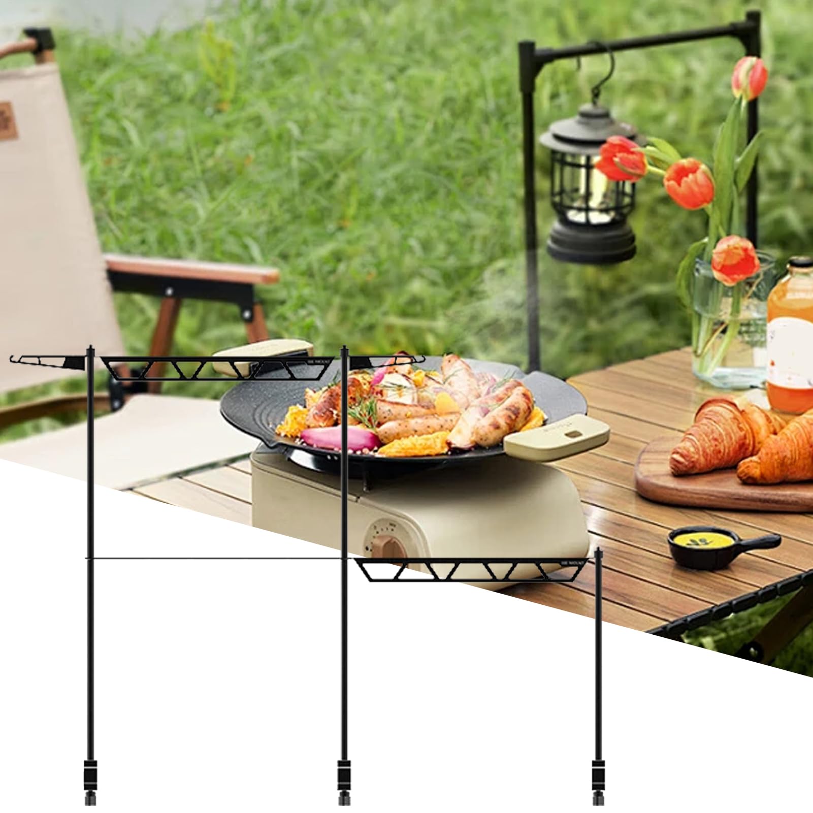 Kempingowy Na Garnki Wieszak na garnki, Metalowa półka, Uchwyt na sztućce, | Blatowy organizer kuchenny Na kemping, grill, piknik, podróże, wędrówki,