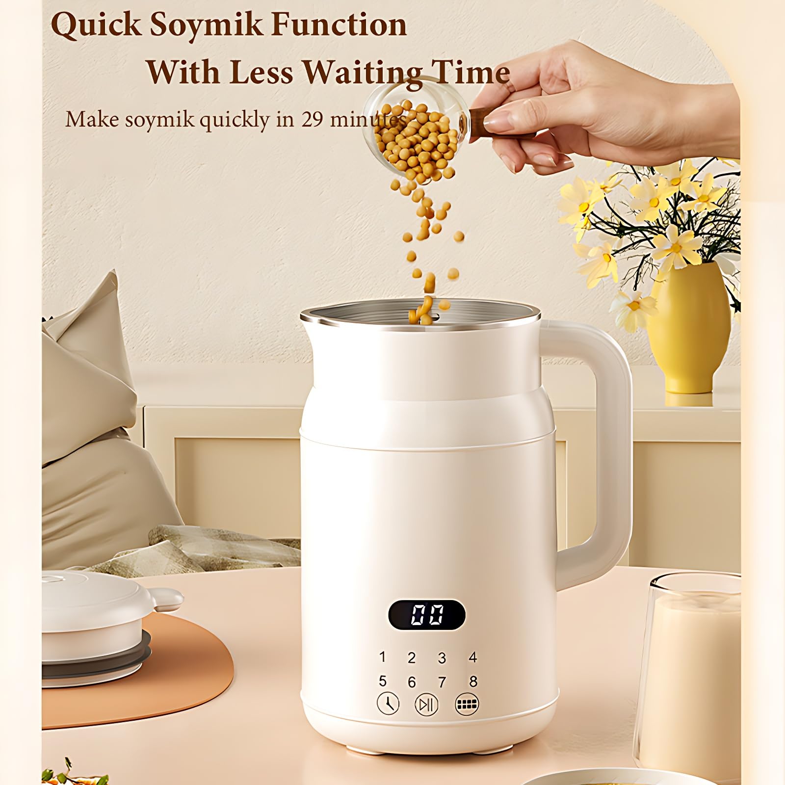 Mała automatyczna wyciskarka do mleka sojowego, 800 ml domowego urządzenia do produkcji mleka orzechowego z 10 ostrzami, 24-godzinny serwis, wielofunkcyjna, cicha wyciskarka do mle
