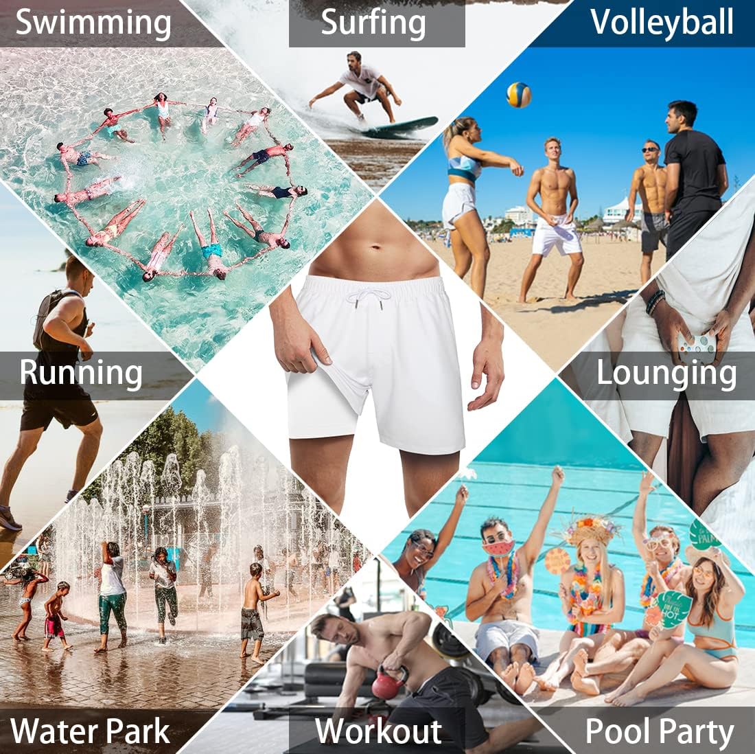 Mens Swim Trunks with Compression Liner Anti Chafe Quick Dry UPF 50+ Swimming Shorts 5" 7" Inseam Bathing Suit