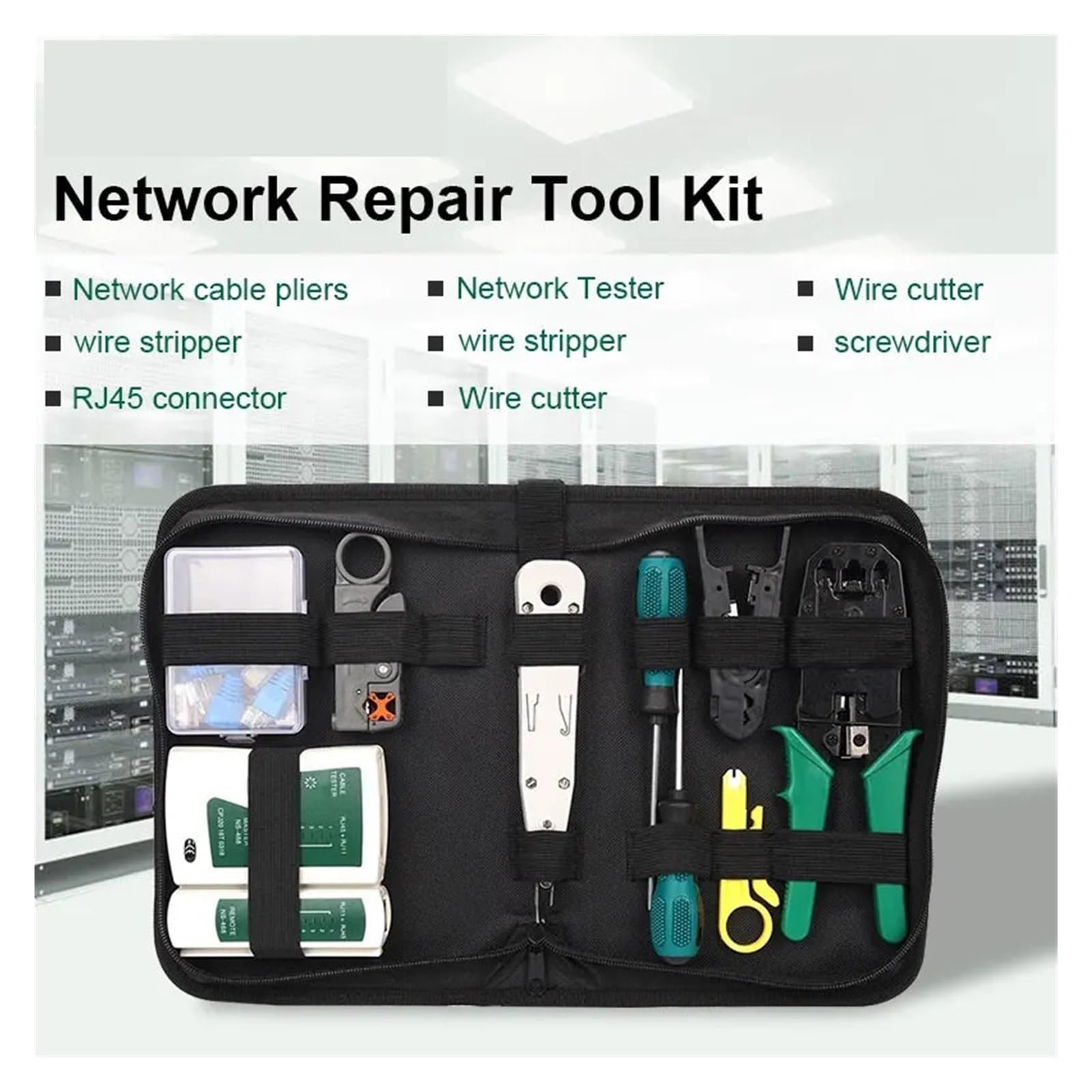 Kit de Herramientas de Red Mantenimiento de Ethernet Comprobador de Cables Crimpadora Juego de reparación con Bolsa(2)