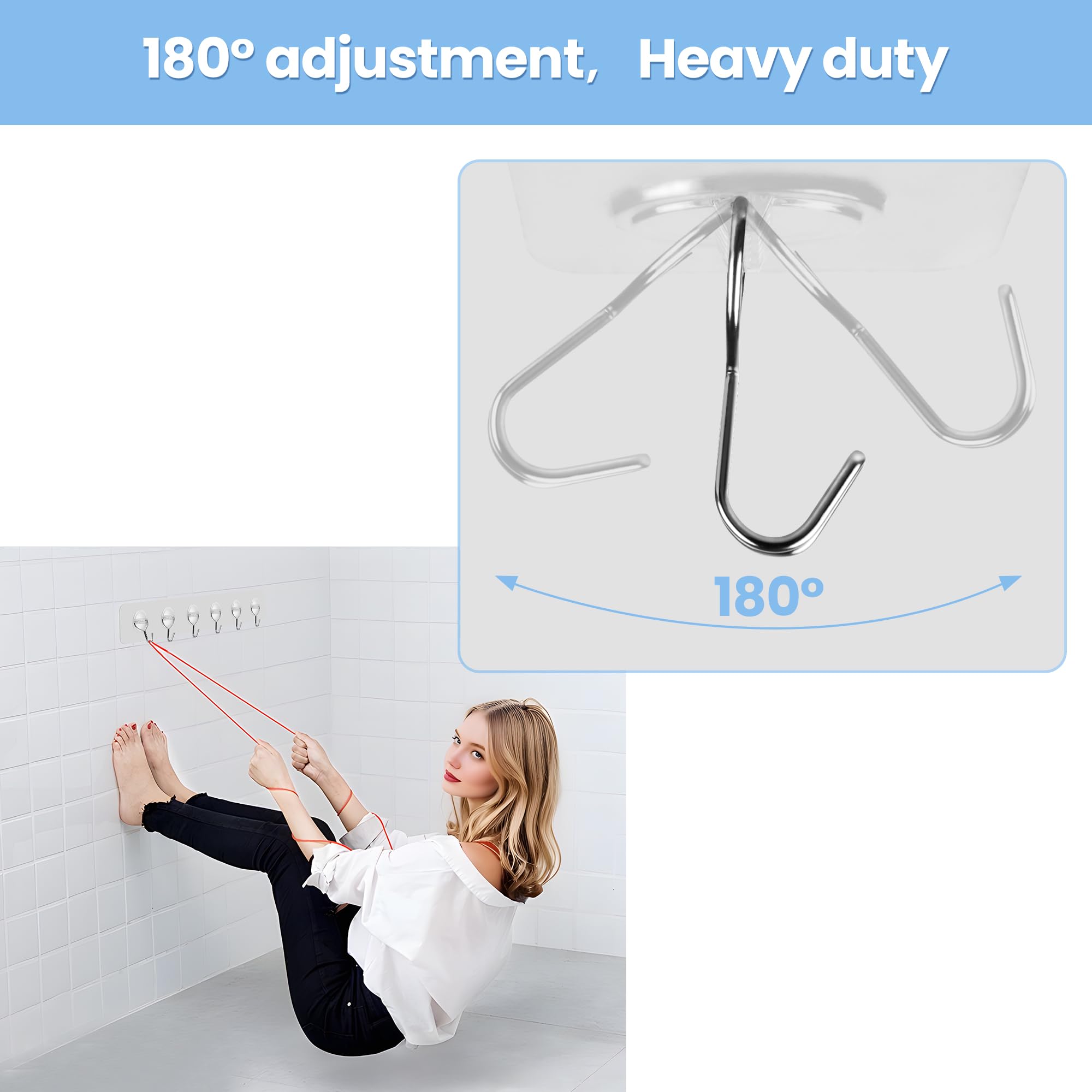 2 PCS Adhesive Wall Hooks for Hanging Sticky Clear Heavy Duty Hangers with 6 Stainless Hooks without Nails — view 5