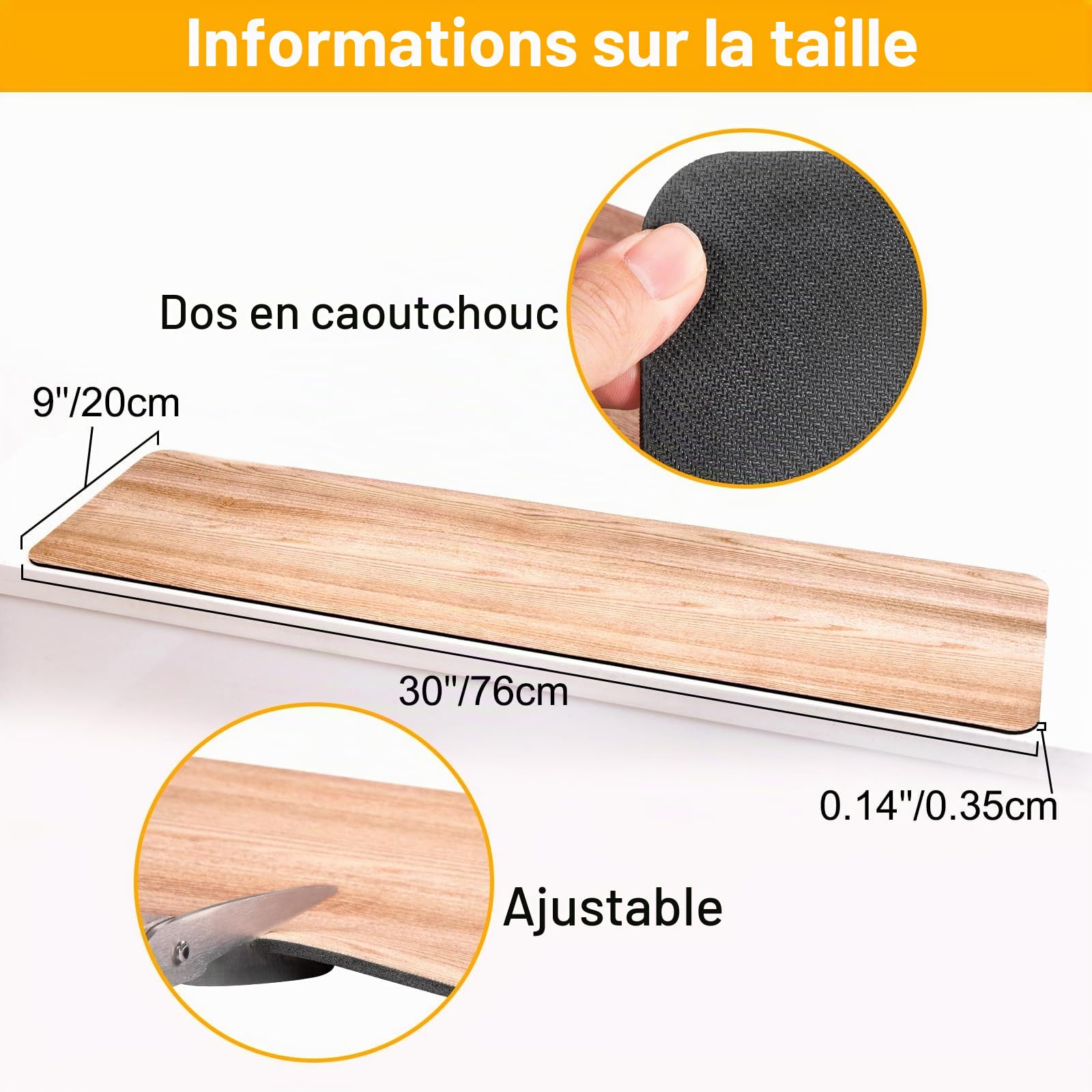 Tapis d’Escalier Antidérapants en Caoutchouc Synthétique,7 Pièces | Tapis de Marche avec Dos Gomme Antiglisse, 76×20 cm, avec Ruban Adhésif, Imitation Bois